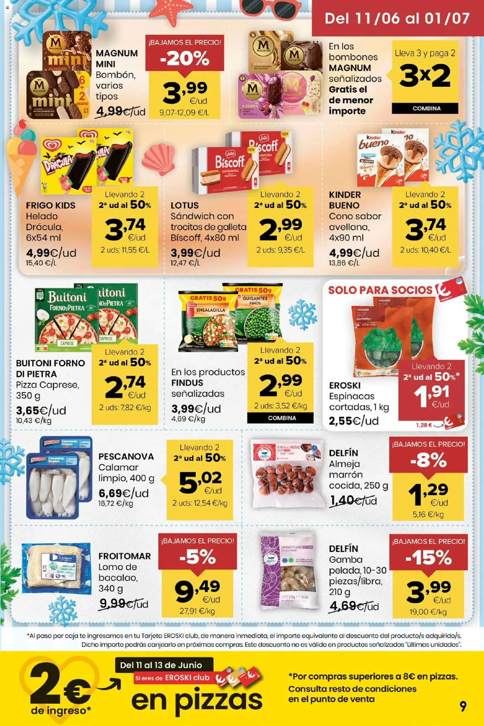 Eroski folleto │ válido desde el 11.06.2026 | Página: 9 | Productos: Ensaladilla, Calamares, Helado, Gamba