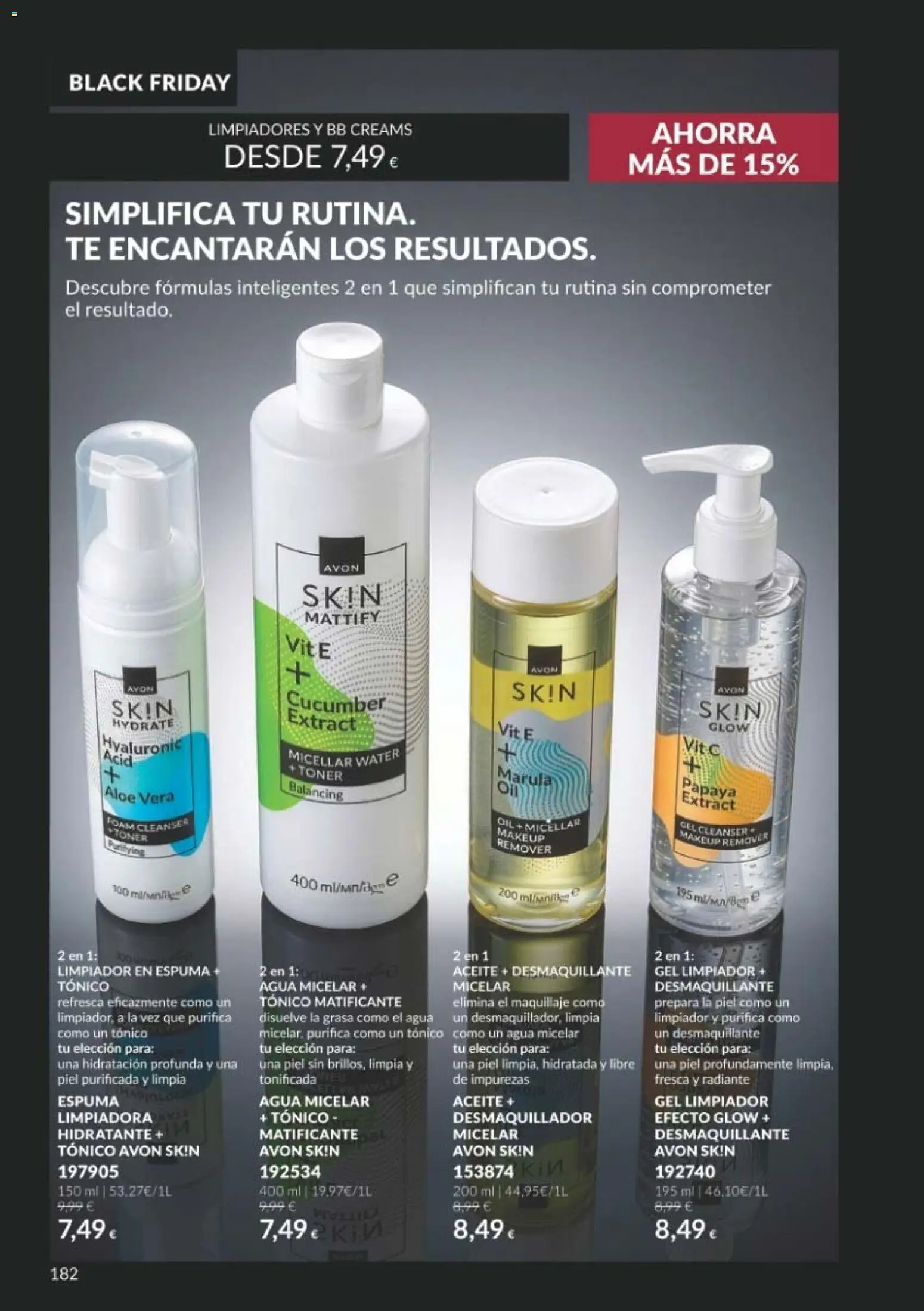 Catálogo AVON Black Friday │ válido desde el 01/11/2026 | Página: 182 | Productos: Agua micelar, Toner, Aloe Vera, Agua