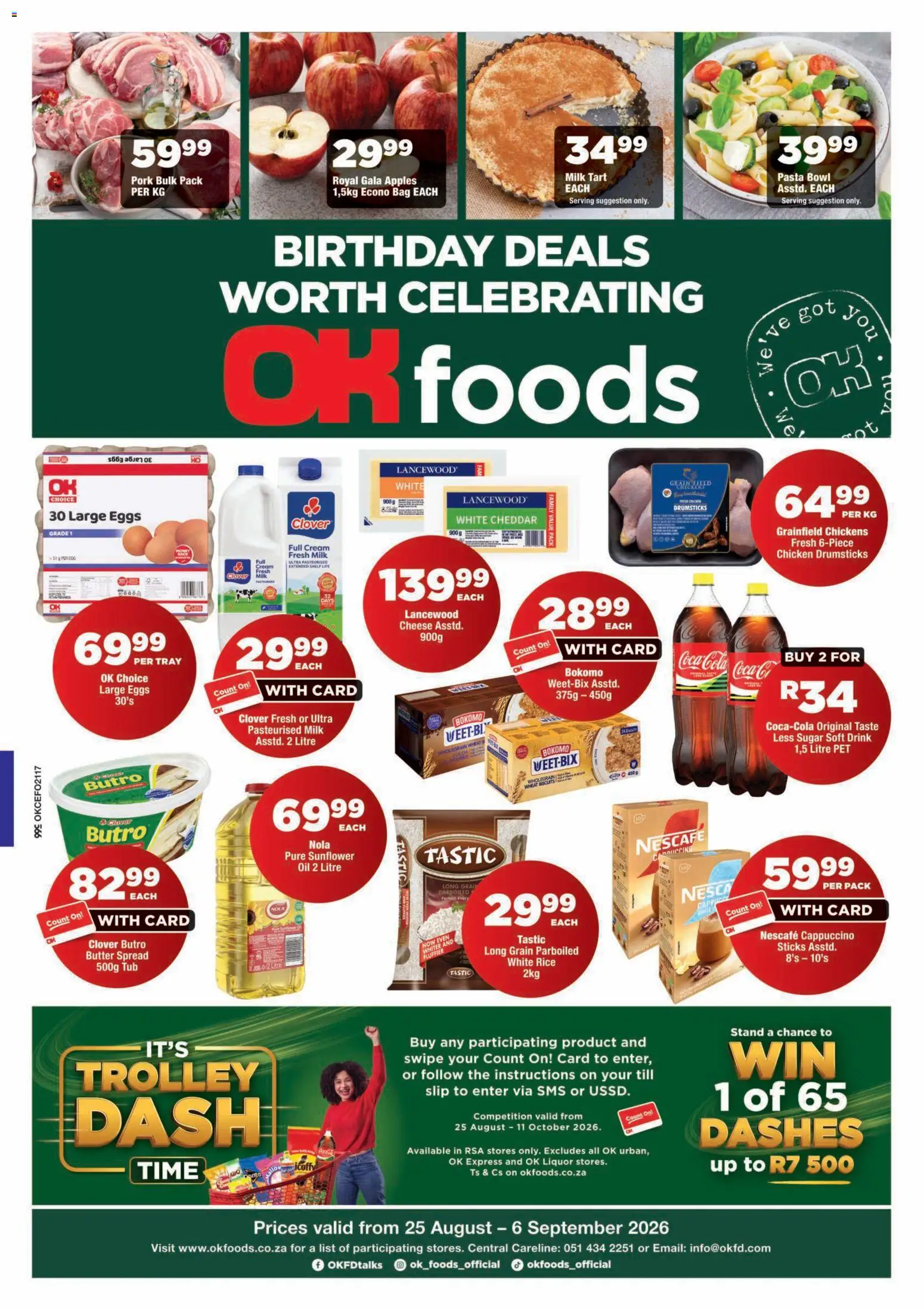 New OK Foods catalogue – valid from 25/08/2026 | Page: 1 | Products: Tray, Eggs, Pasta, Cheddar