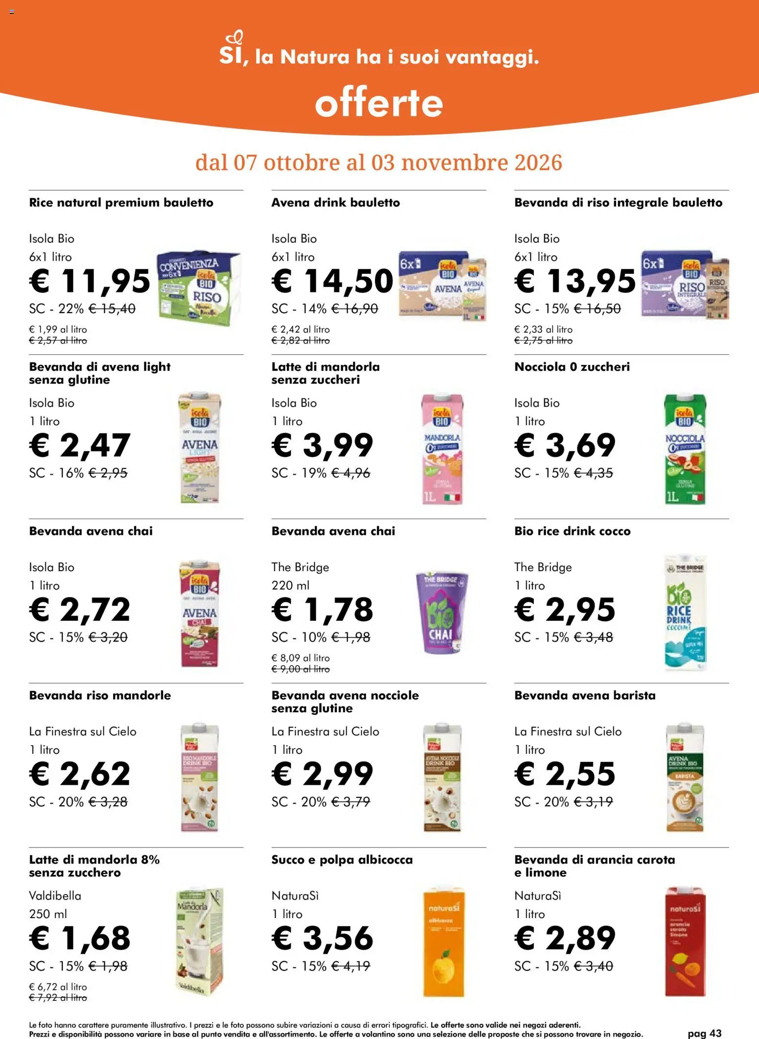 Volantino Natura Sì del 07/10/2026 | Pagina: 43 | Prodotti: Bevanda di avena, Mandorla, Mandorle, The