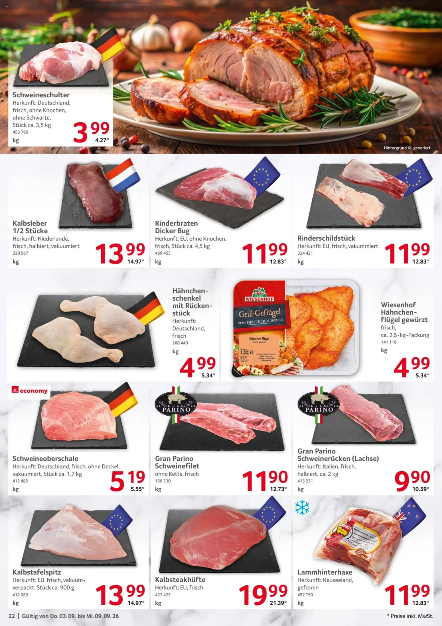 Selgros Prospekt – gültig ab 03.09.2026 | Seite: 22 | Produkte: Rinderbraten, Hahnchen, Kalbsleber, Schweinefilet