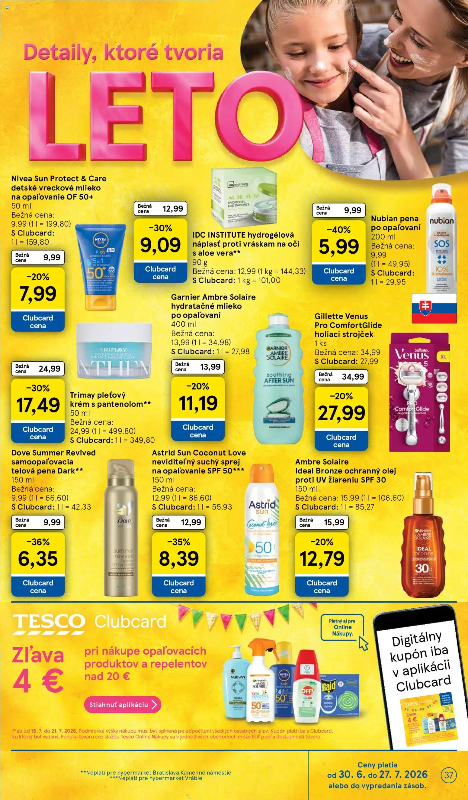 Nové Tesco akcie – leták je platný od 15.07.2026 | Strana: 37 | Produkty: Strojček, Holiaci strojček, Aloe Vera, Nivea