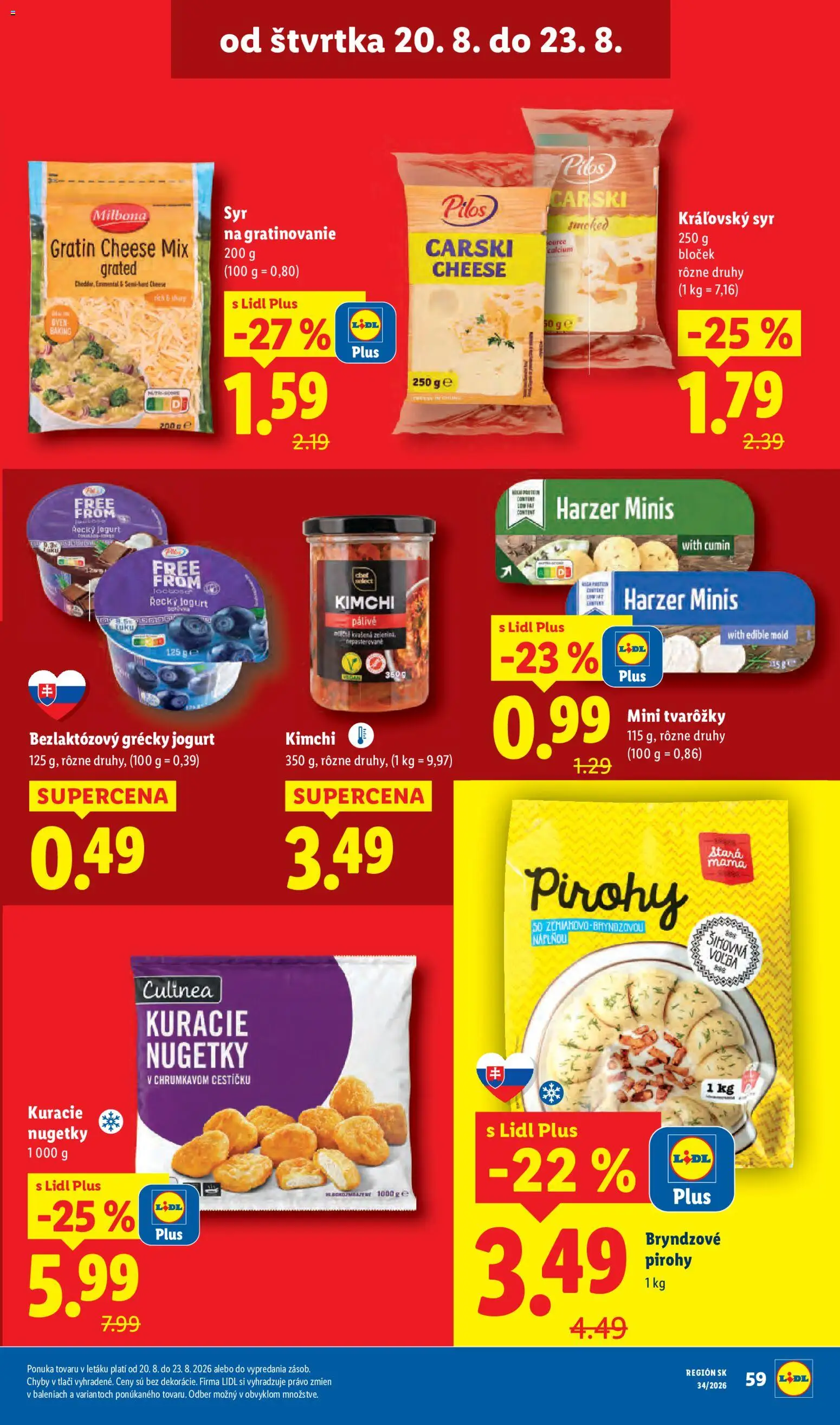 Nové Lidl akcie – leták je platný od 17.08.2026 | Strana: 77 | Produkty: Pirohy, Grécky jogurt, Tvarôžky, Kimchi