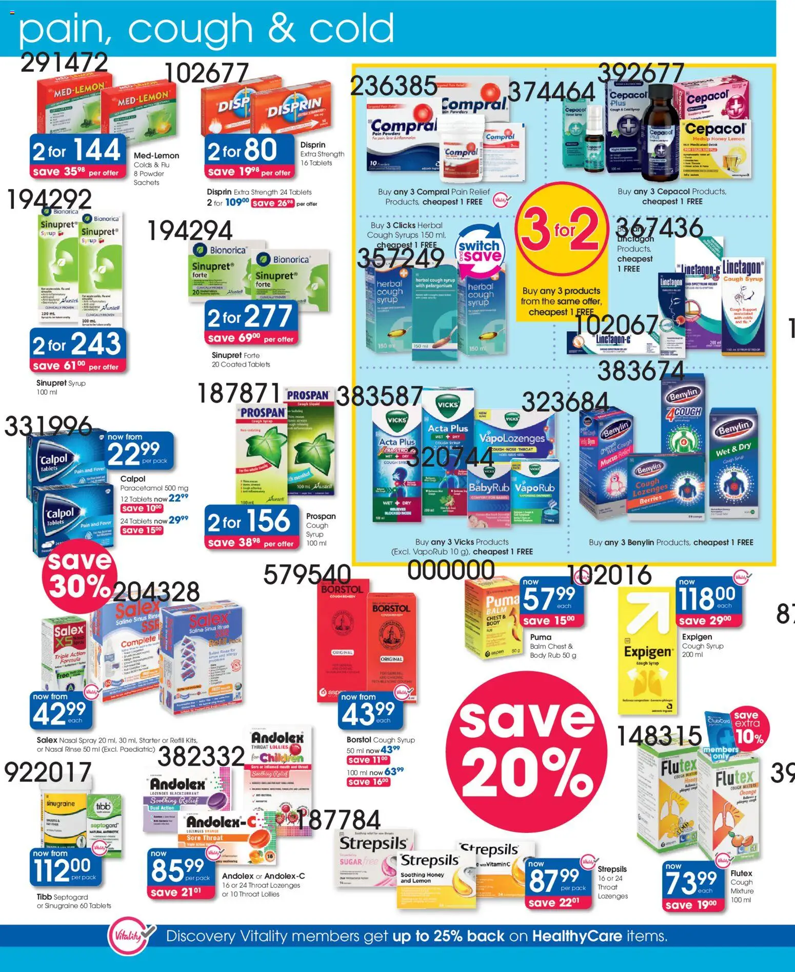 New Clicks catalogue – valid from 21.05.2026 | Page: 26 | Products: Cough syrup, Powder, Lemon, Nasal spray