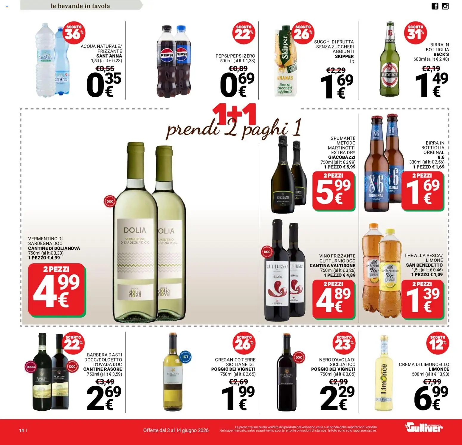 Volantino Gulliver del 03.06.2026 | Pagina: 14 | Prodotti: Vino, Spumante, Limoncello, Bottiglia