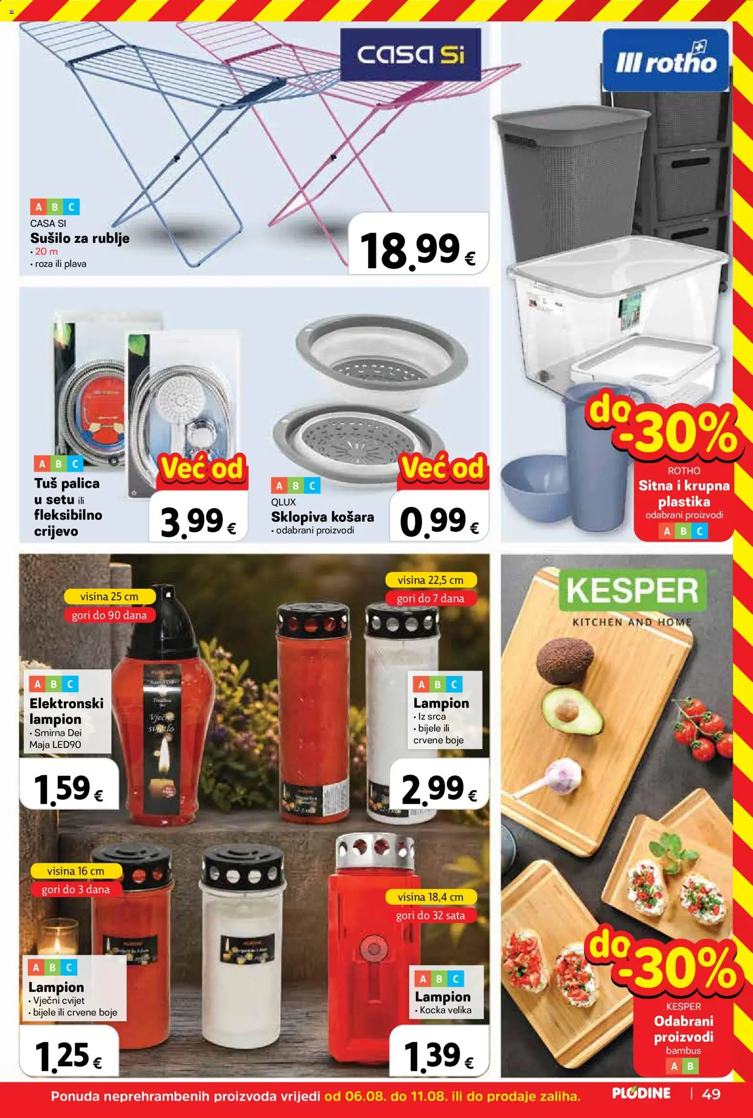 Plodine katalog | vrijedi od 06.08.2026 | Stranica: 49 | Proizvodi: Tuš, Košara, Lampion, Sušilo za rublje
