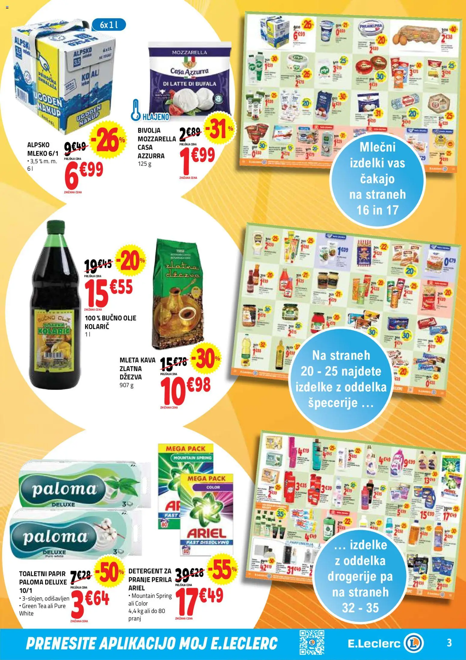Novi E.leclerc katalog ponudbe – veljaven od 29.04.2026 | Stran: 3 | Izdelki: Toaletni papir, Mleko, Kava, Detergent