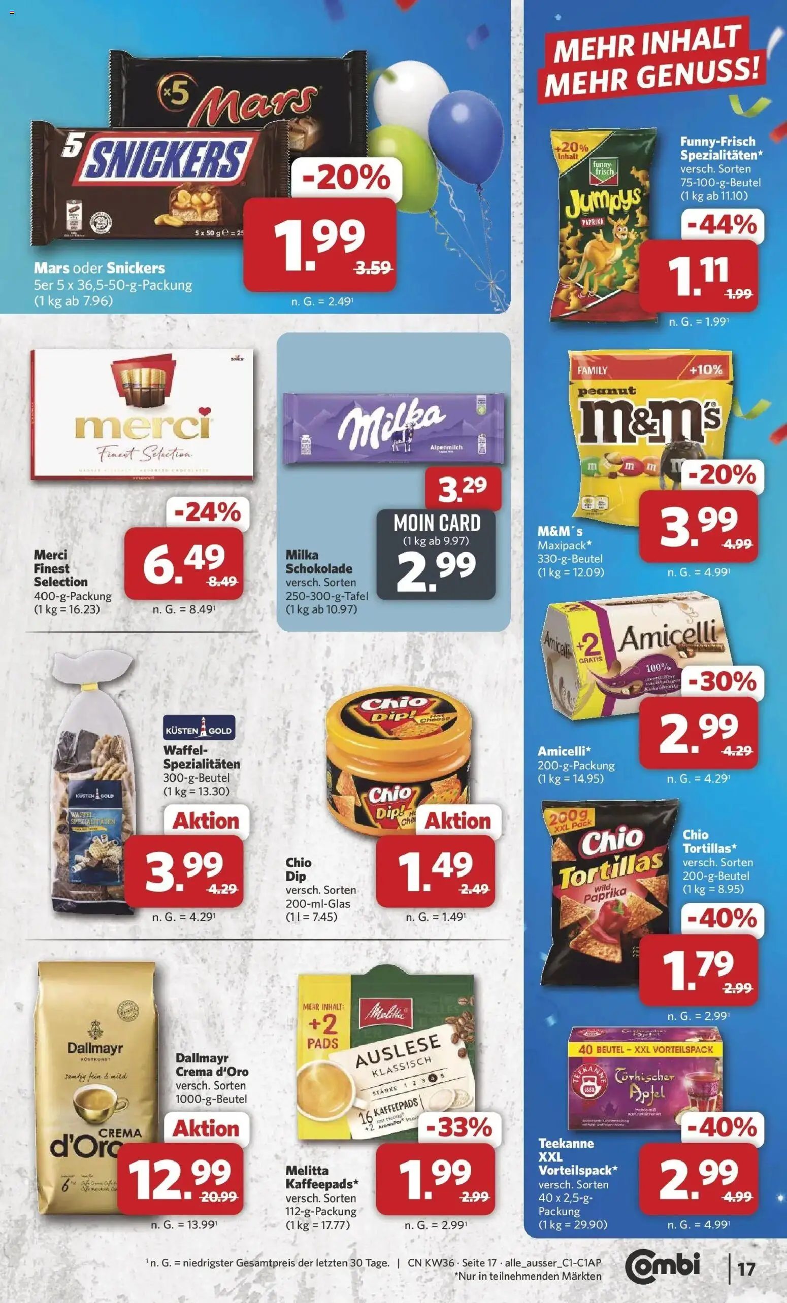 Combi Prospekt Cuxhaven (ab 31.08.2026) zum Blättern | Seite: 17 | Produkte: Melitta, Merci, Spezialitäten, Äpfel