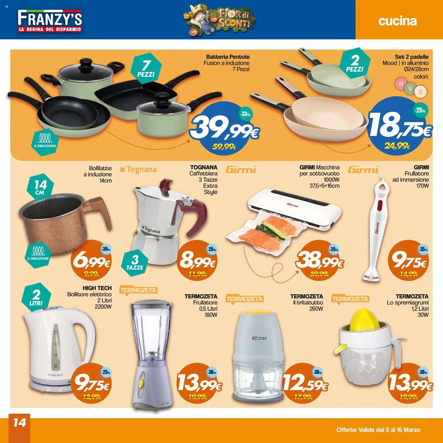Volantino Franzy's del 05.03.2026 | Pagina: 14 | Prodotti: Frullatore, Tritatutto, Spremiagrumi, Batteria