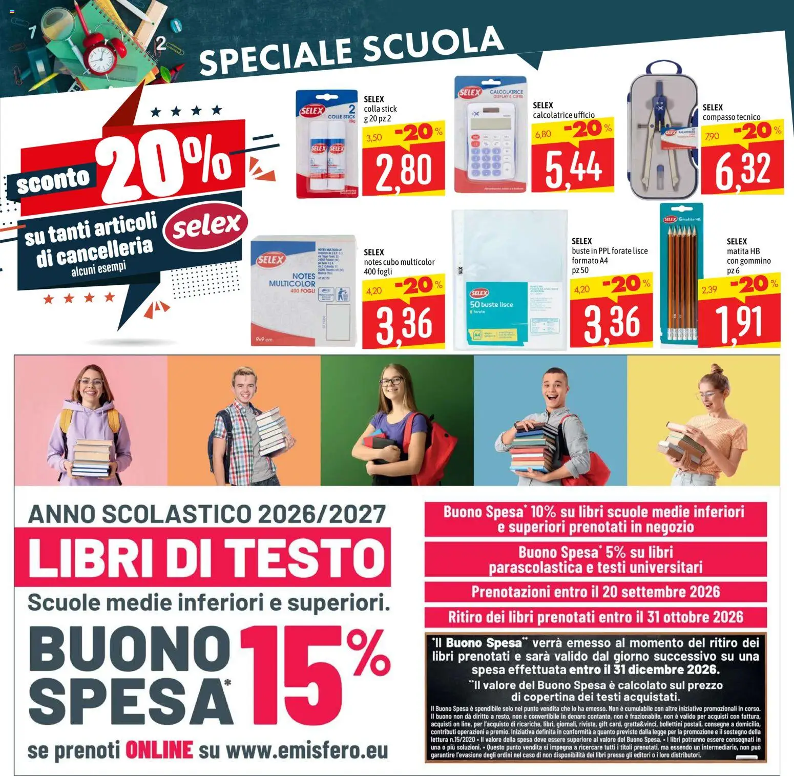 Volantino Emisfero del 27/08/2026 | Pagina: 33 | Prodotti: Libri, Colla, Calcolatrice, Compasso