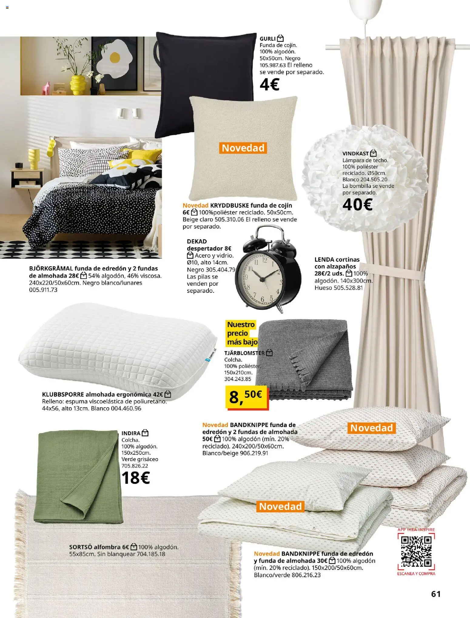 Catálogo IKEA Accesorios y decoración │ válido desde el 01/02/2026 | Página: 61 | Productos: Espuma, Despertador, Algodón, Cojín