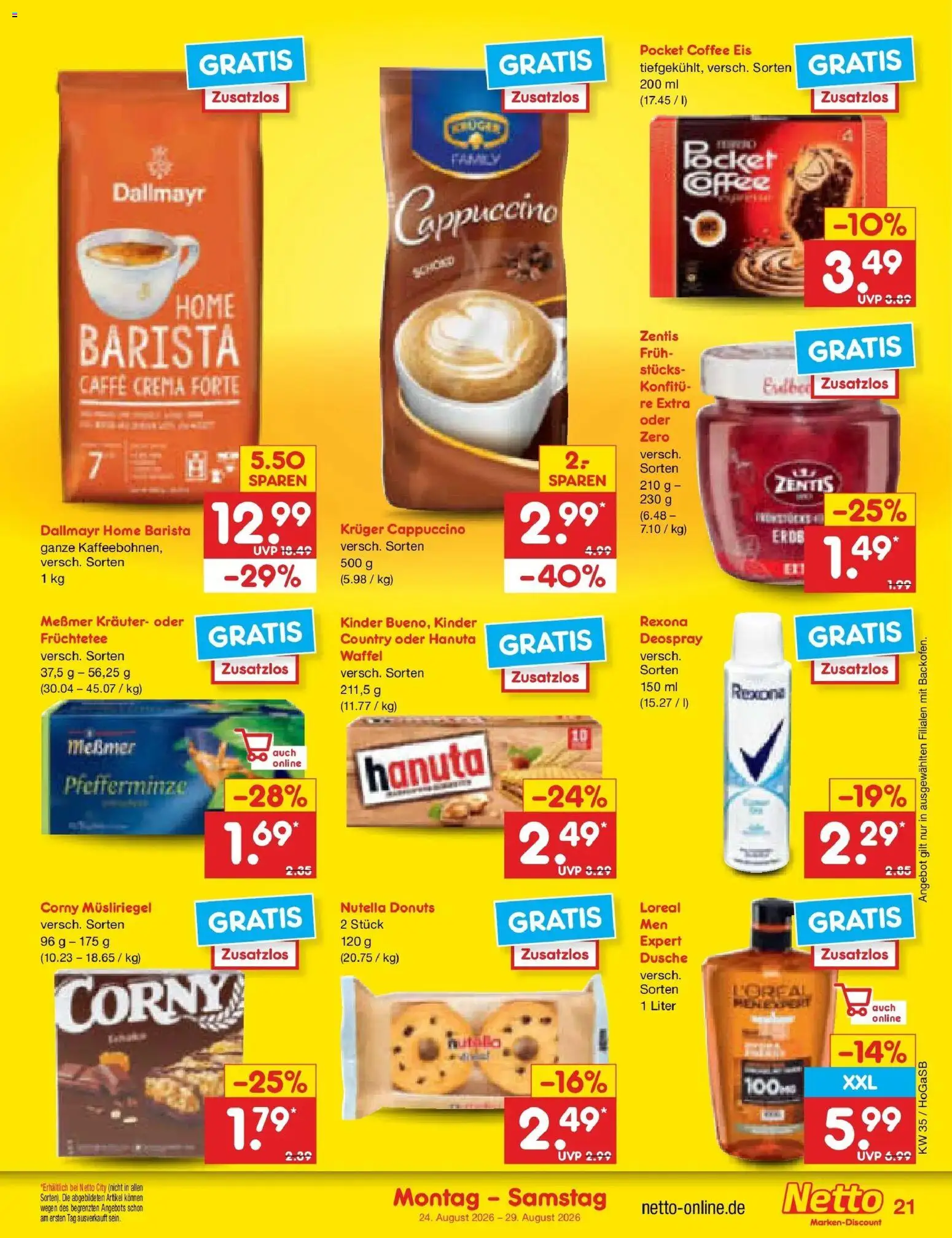 Netto Marken-Discount Prospekt Hannover (ab 24.08.2026) » Angebote | Seite: 31 | Produkte: Nutella, Donuts, Dallmayr, Kruger cappuccino