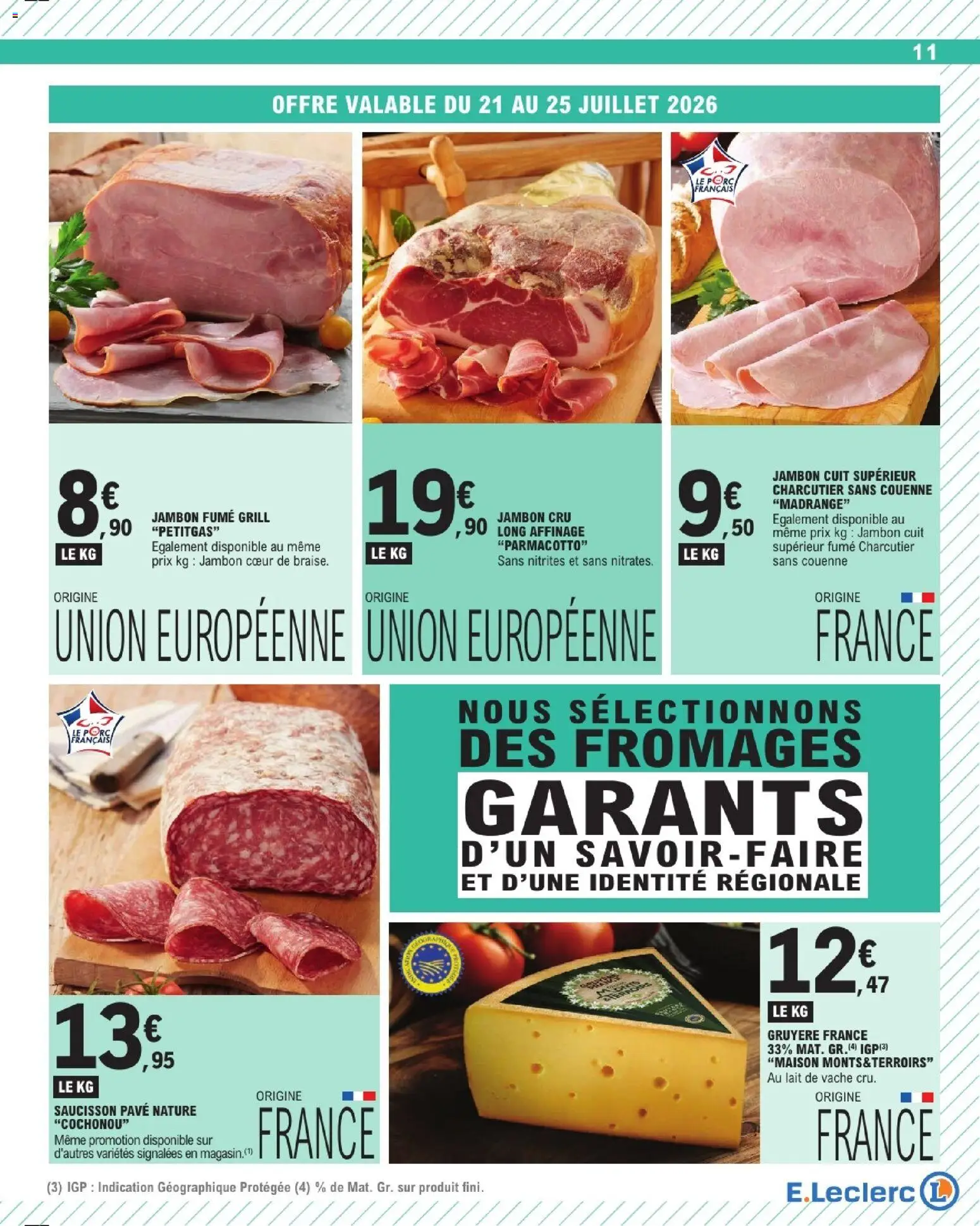 {H1} | Page: 11 | Produits: Saucisson, Jambon Cru, Grill, Gruyère