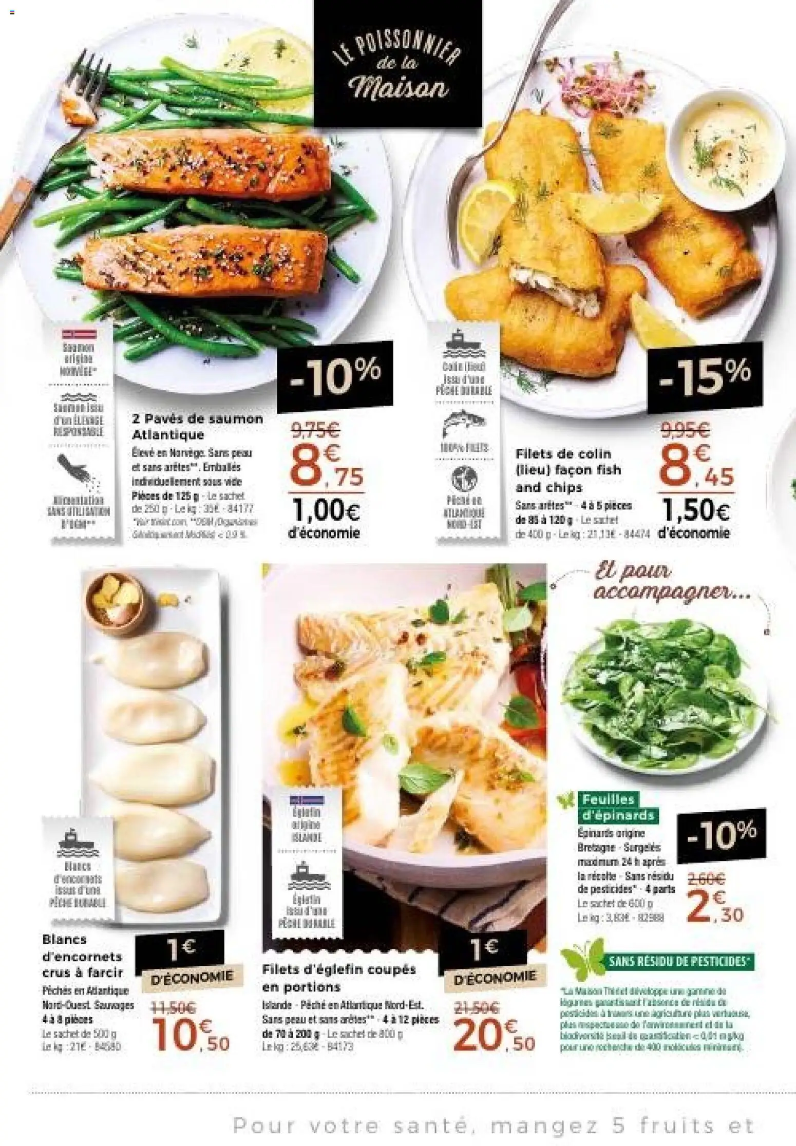 {H1} | Page: 12 | Produits: Pêche, Épinards, Chips, Saumon