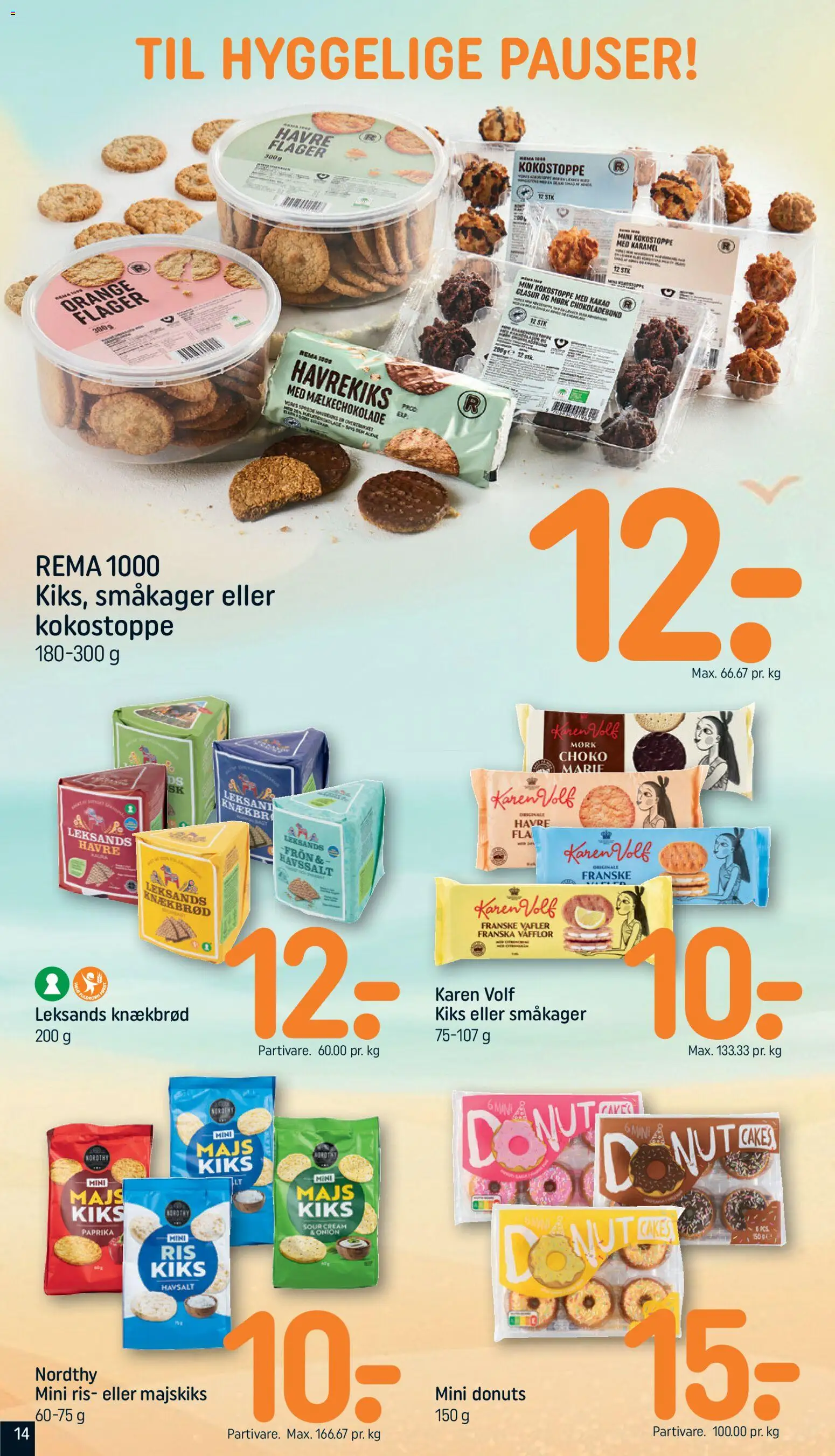 Rema 1000 tilbudsavis – gyldig fra 12/07/2026 | Side: 14 | Produkter: Småkager, Majs, Kakao, Vafler