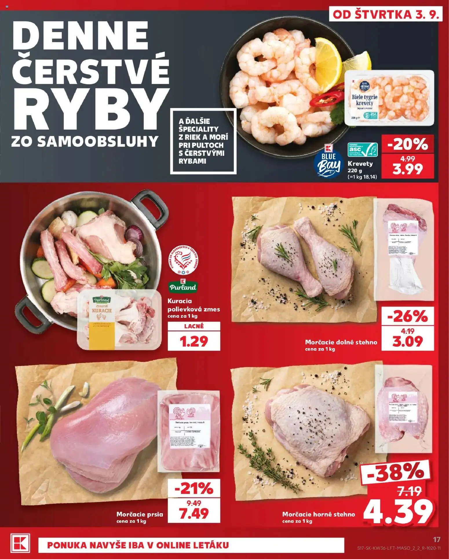 Nové Kaufland akcie – leták je platný od 03.09.2026 | Strana: 17 | Produkty: Krevety, Ryby, Morčacie prsia, Špeciality