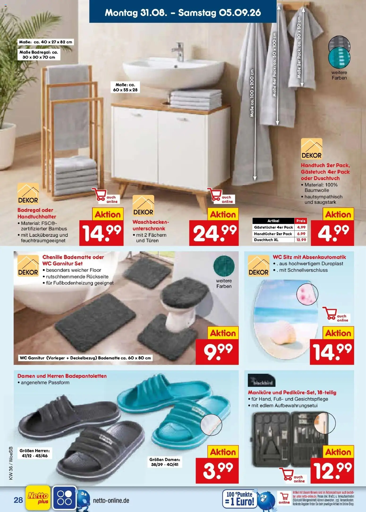 Netto Marken-Discount Prospekt Katzweiler (ab 31.08.2026) » Angebote | Seite: 38 | Produkte: WC Sitz, Handtuchhalter, Badregal, Unterschrank