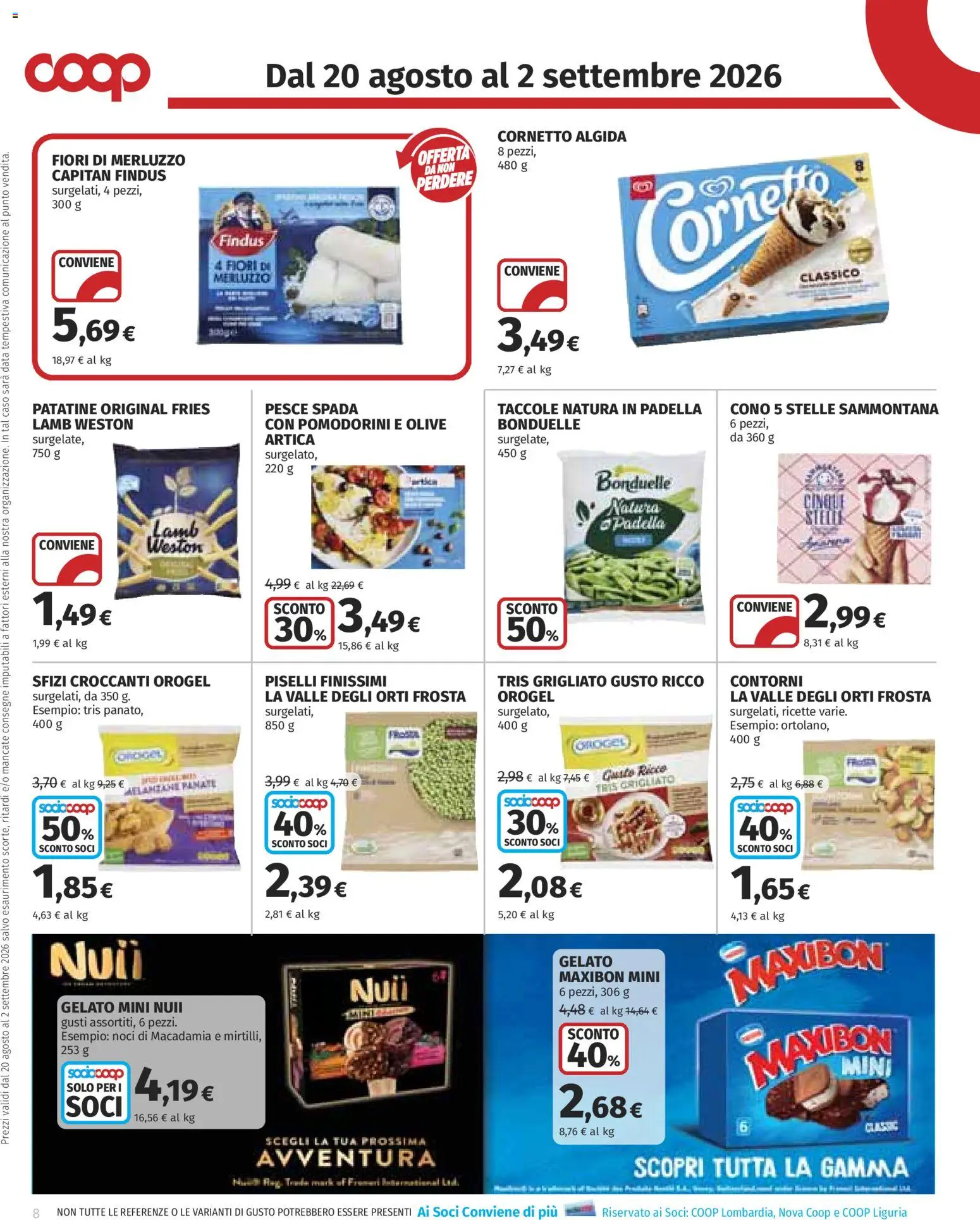Volantino COOP del 20/08/2026 | Pagina: 8 | Prodotti: Merluzzo, Gelato, Olive, Padella