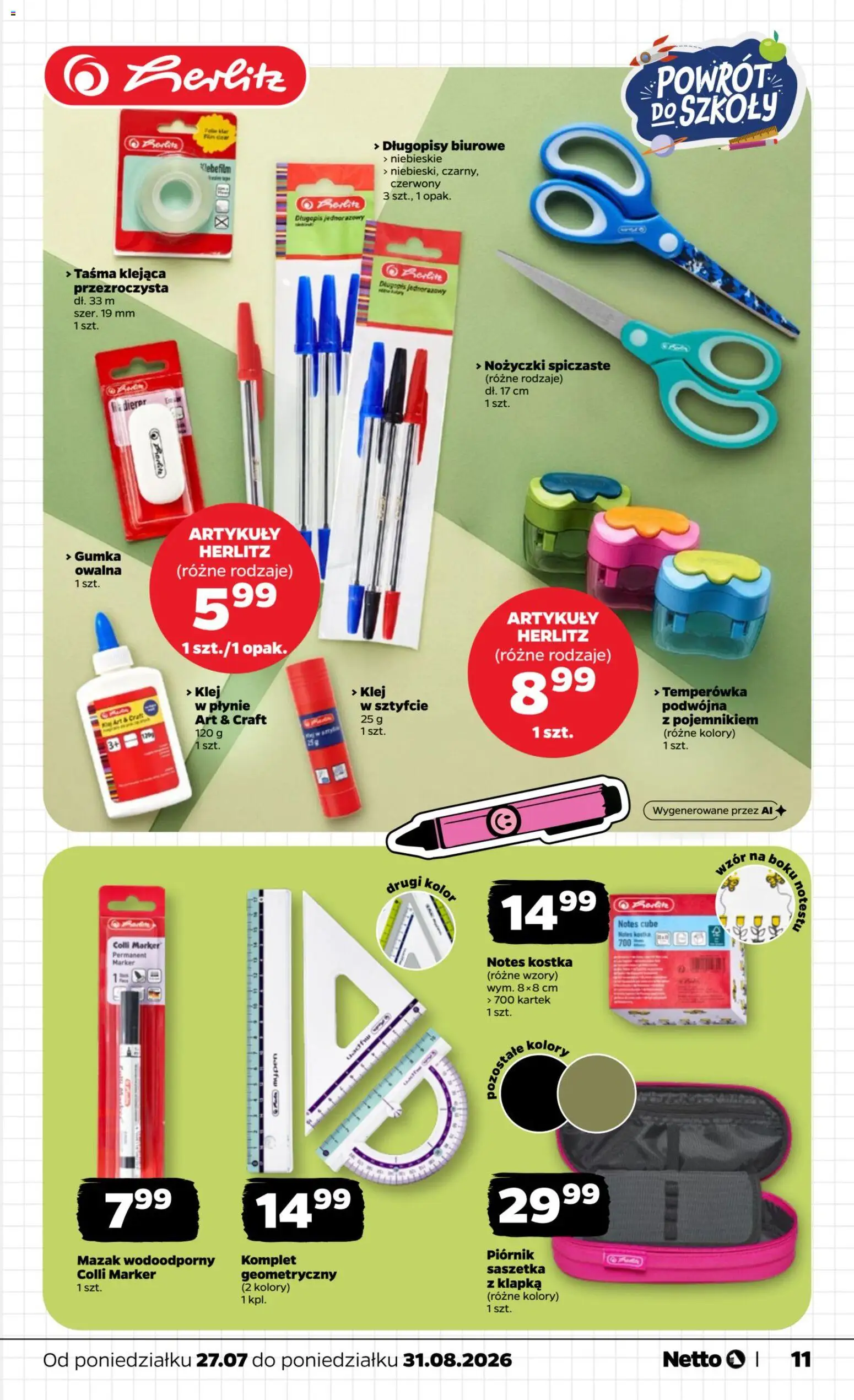 Netto gazetka - Powrót do szkoły od 27.07.2026 | Strona: 11 | Produkty: Temperówka, Piórnik, Długopisy