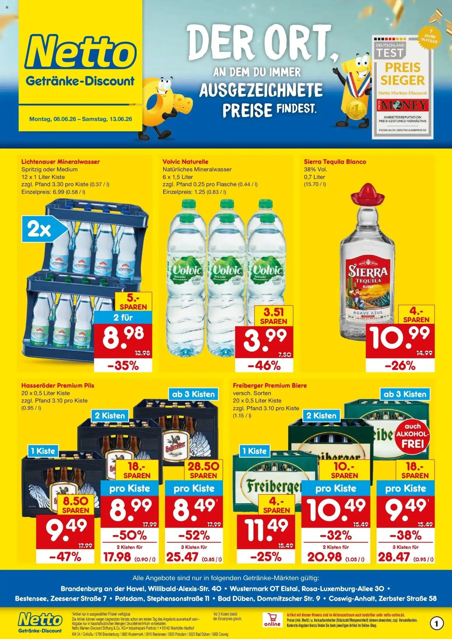 Netto Marken-Discount Prospekt Bad Düben – gültig ab 08.06.2026 | Seite: 1 | Produkte: Bad, Pils, Mineralwasser, Hasseröder