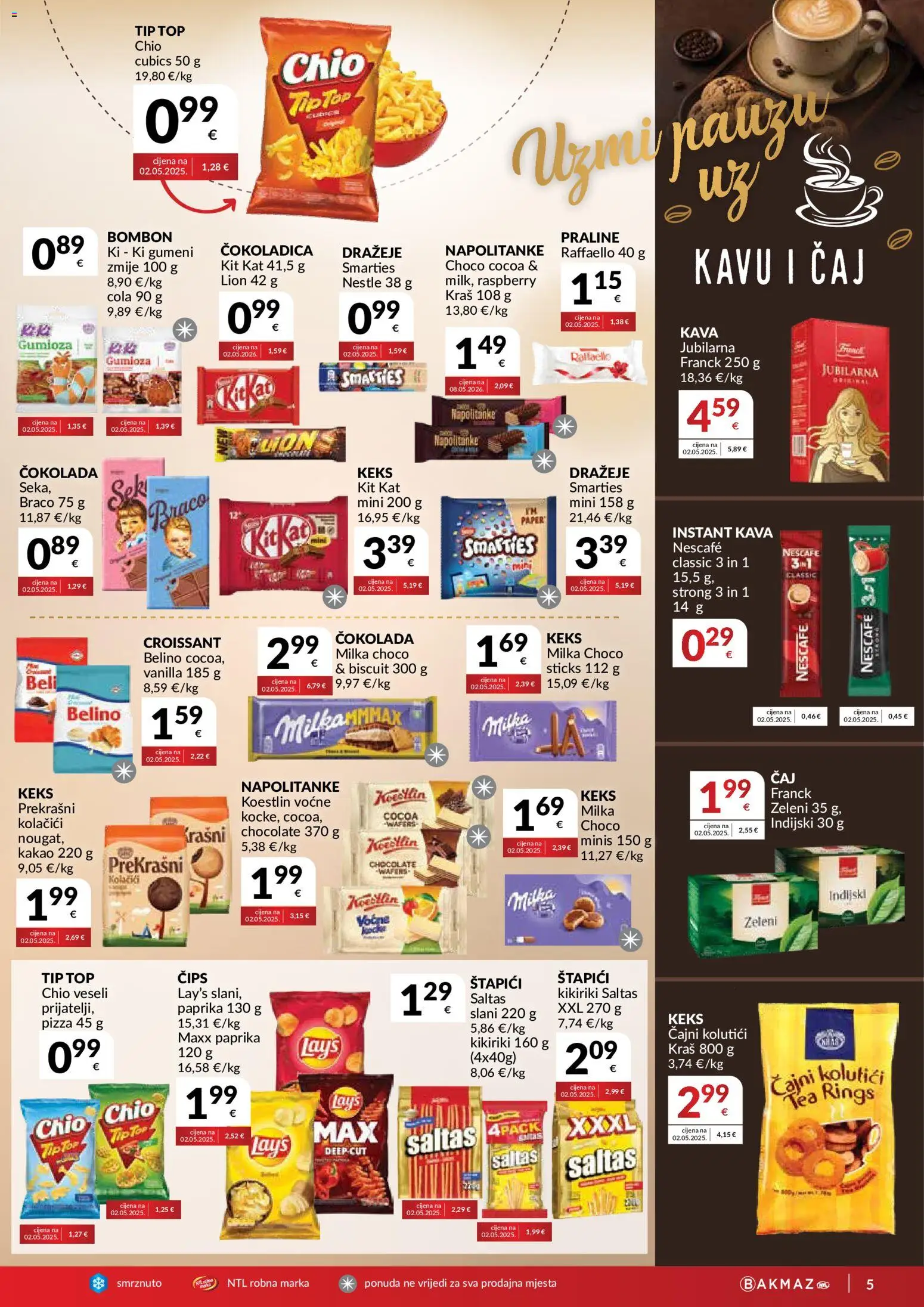 Bakmaz katalog | vrijedi od 08.07.2026 | Stranica: 5 | Proizvodi: Čajni kolutići, Čaj, Čips, Kikiriki