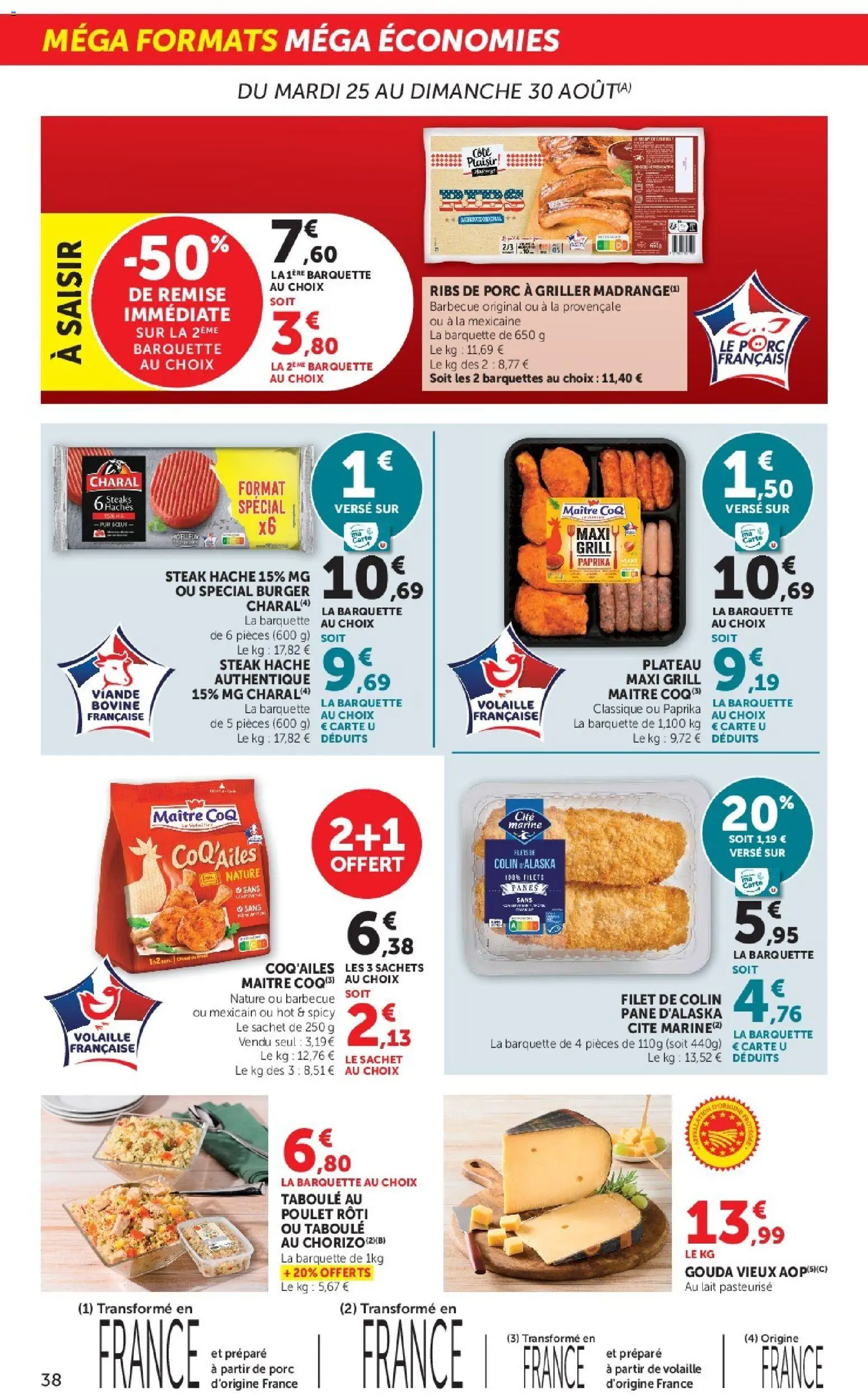 {H1} | Page: 38 | Produits: Plateau, Viande, Gouda, Coq