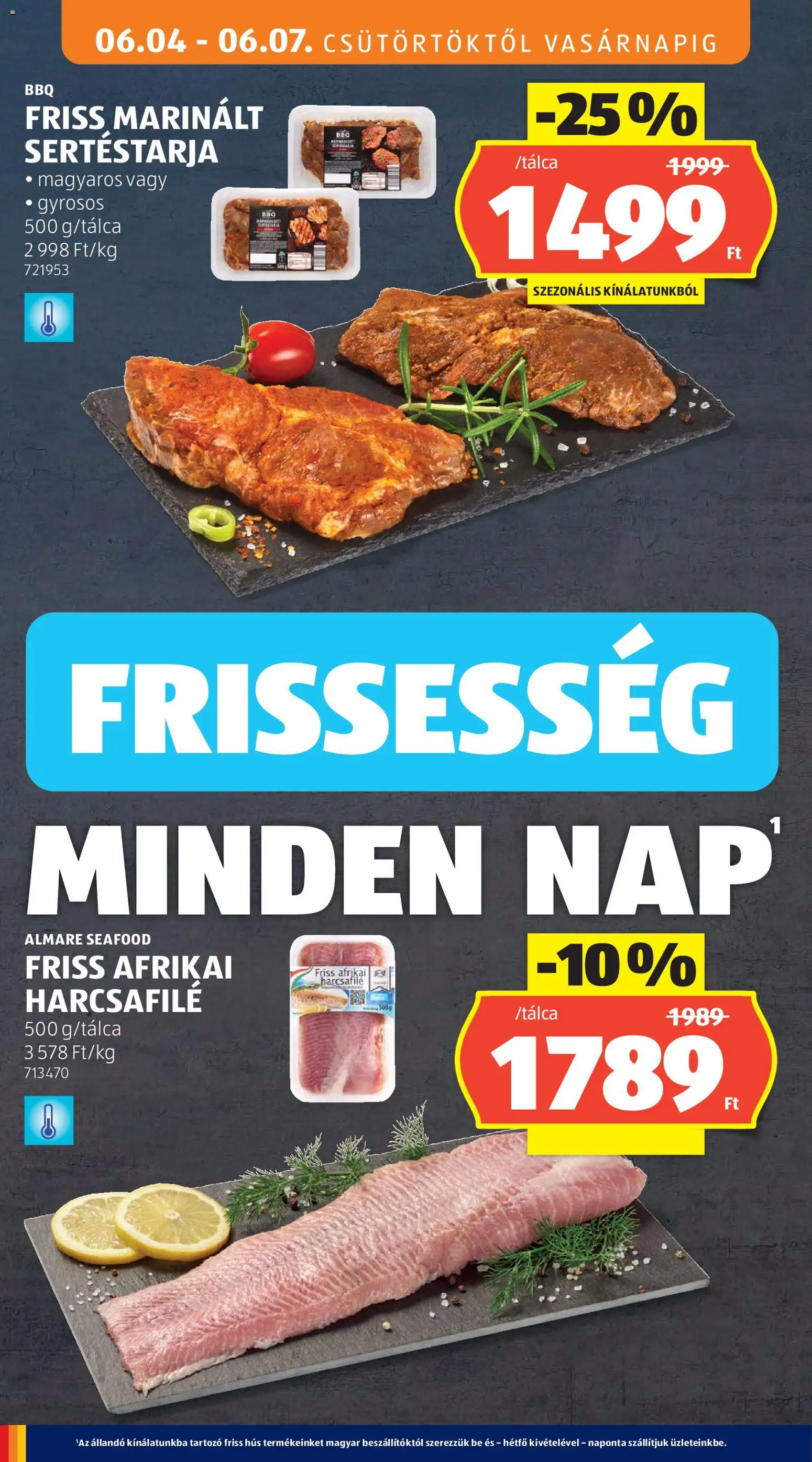 Aldi akciós ujság - amely érvényes a következő dátumtól: 04.06.2026 | Oldal: 16 | Termékek: Sertéstarja, Hús, Afrikai harcsafilé