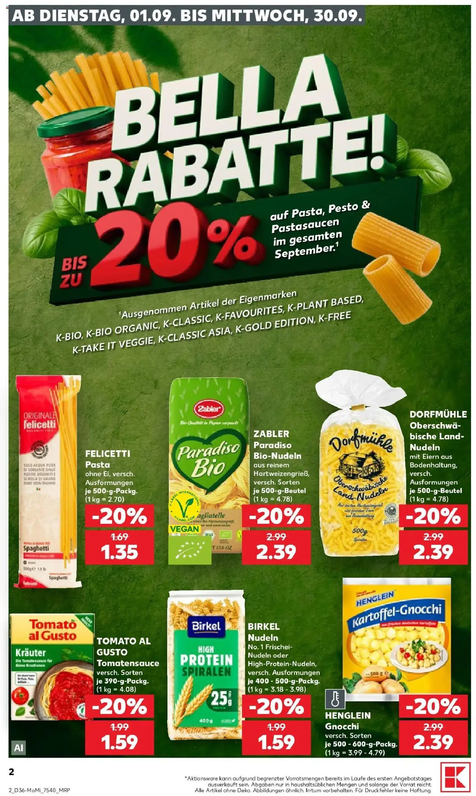 Prospekt Kaufland ab 31.08.2026 » Angebote Online zum Blättern | Seite: 2 | Produkte: Gnocchi, Spaghetti, Pasta, Nudeln