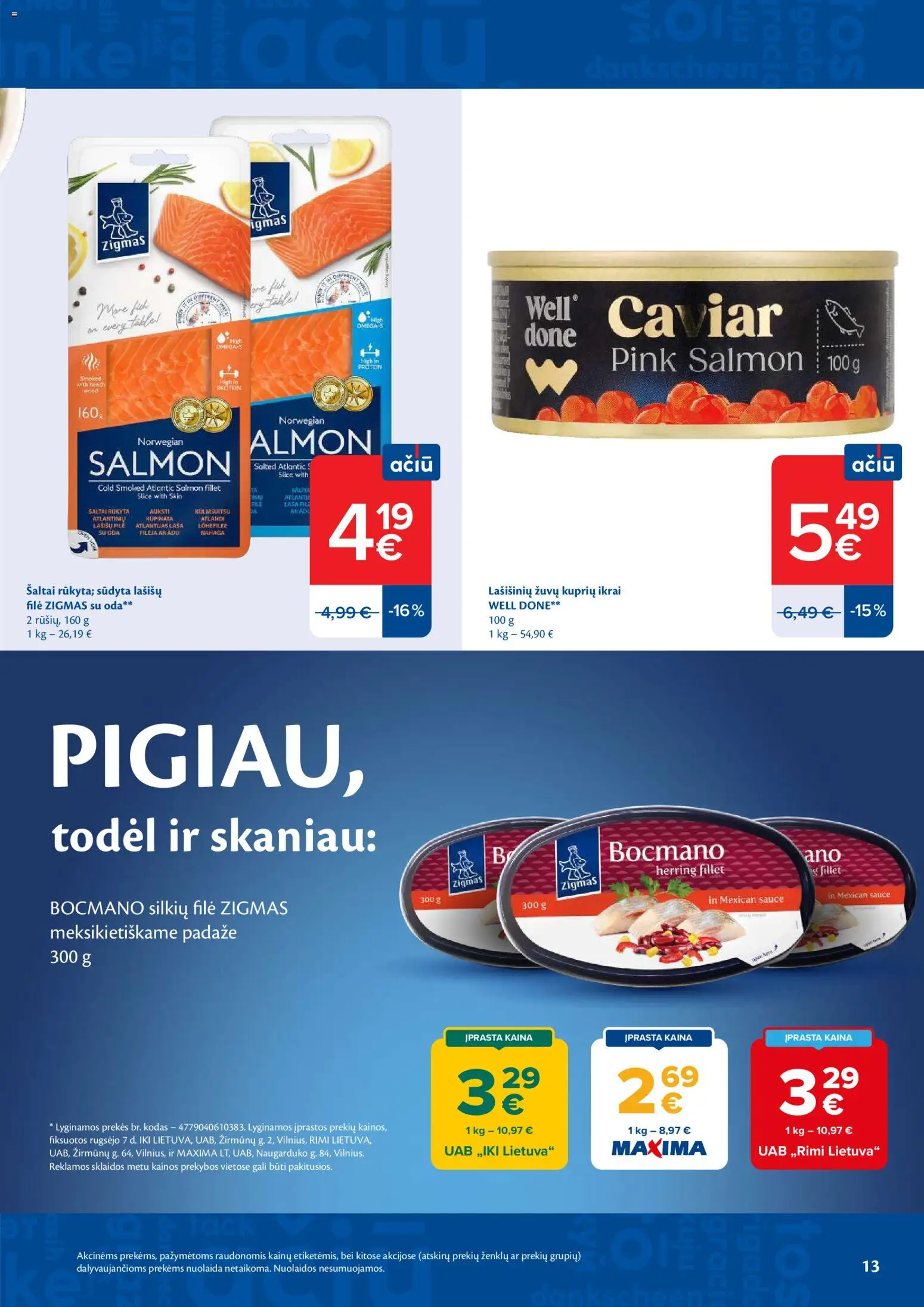 MAXIMA akcijos nuo 2026.09.15 | Puslapis: 13 | Prekių: Lašišų filė, Ikrai