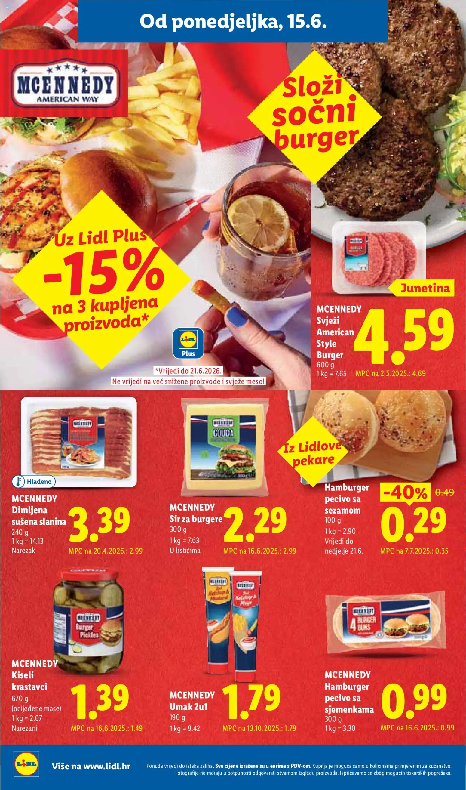 Lidl katalog | vrijedi od 15.06.2026 | Stranica: 12 | Proizvodi: Slanina, Krastavci, Hamburger, Gouda