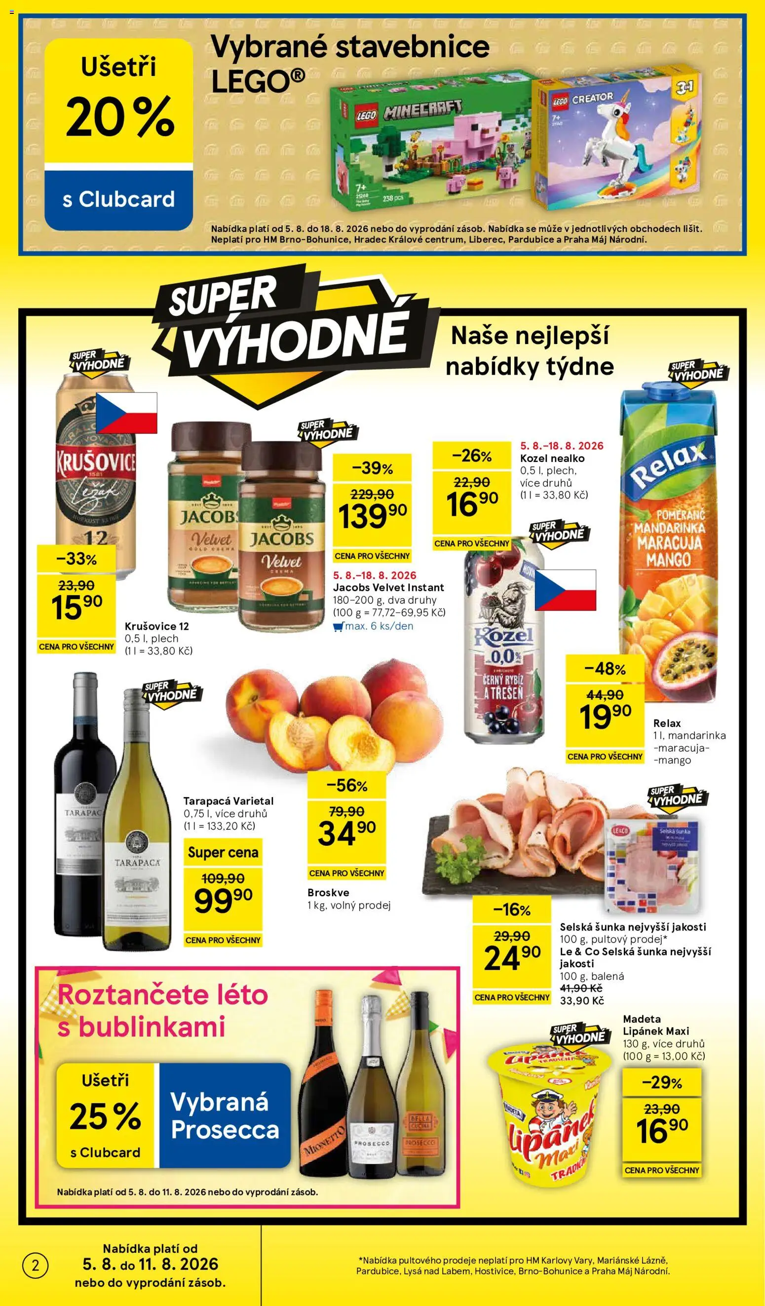 Tesco leták - Hypermarket od 05.08.2026 | Strana: 2 | Produkty: Tarapaca, Stavebnice, Prosecco Mionetto, Plech