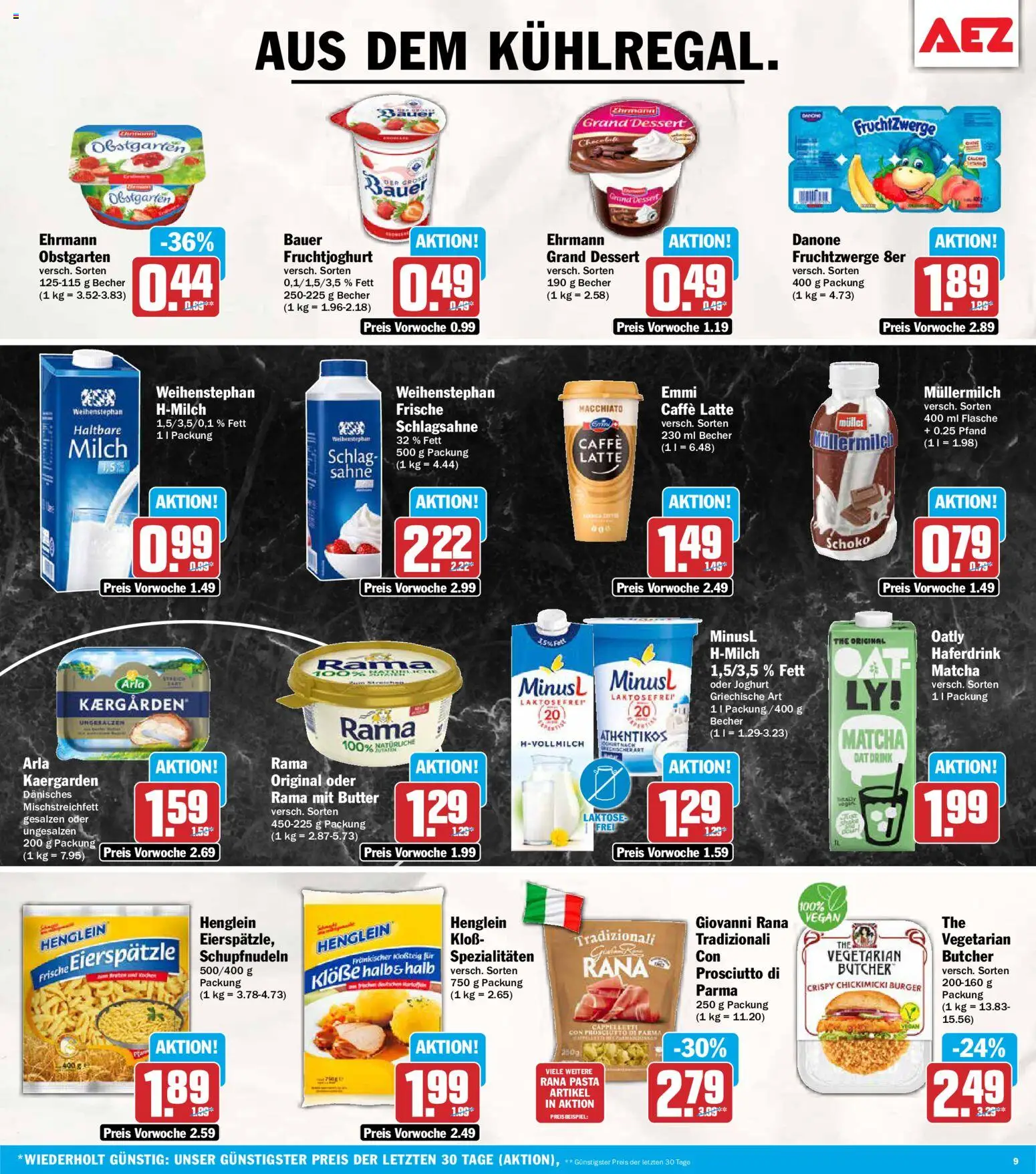 AEZ Prospekt – gültig ab 02.11.2026 | Seite: 9 | Produkte: Schlagsahne, Fruchtzwerge, Burger, Müllermilch