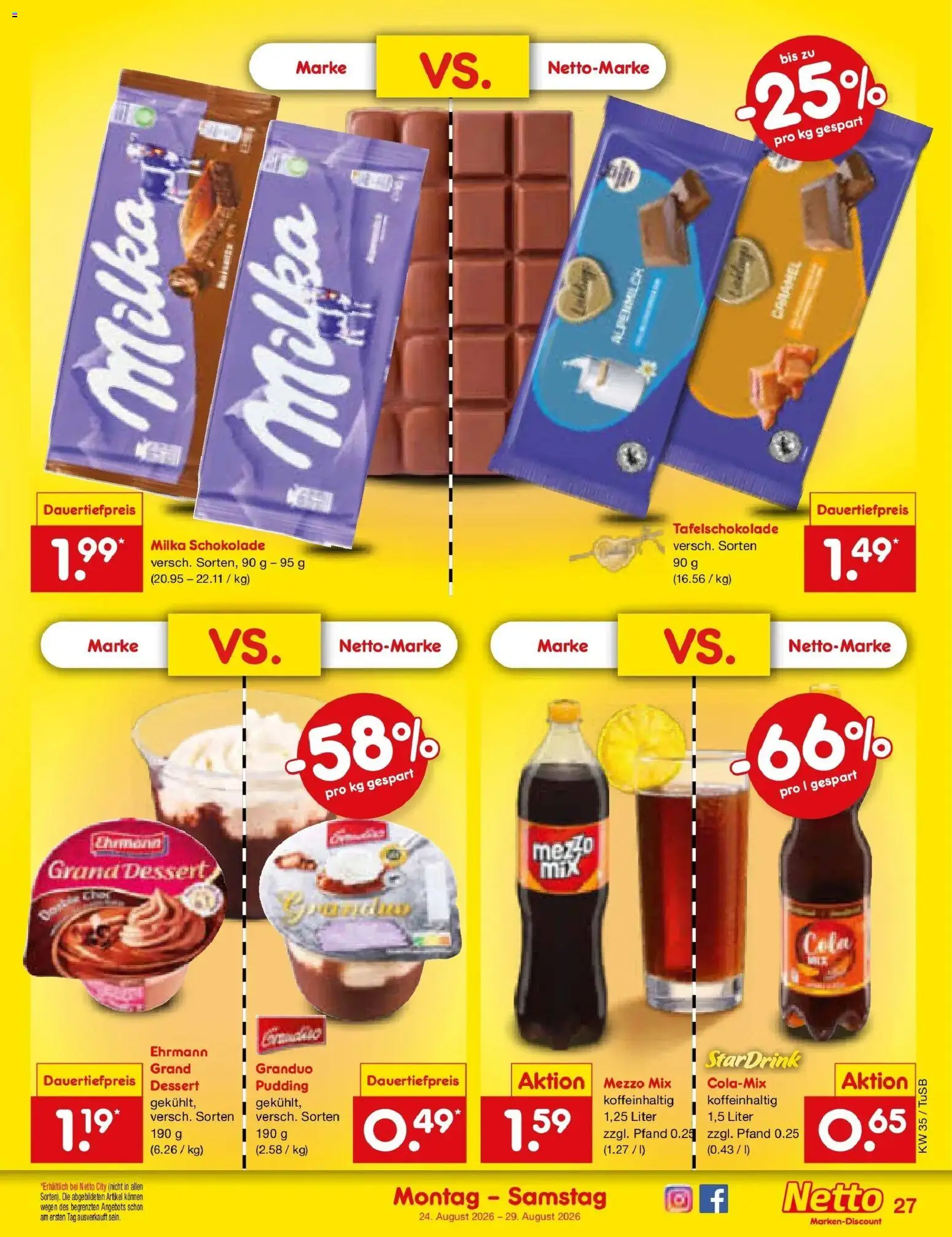 Netto Marken-Discount Prospekt Sindelfingen (ab 24.08.2026) » Angebote | Seite: 39 | Produkte: Mezzo mix, Schokolade, Milka schokolade, Milka