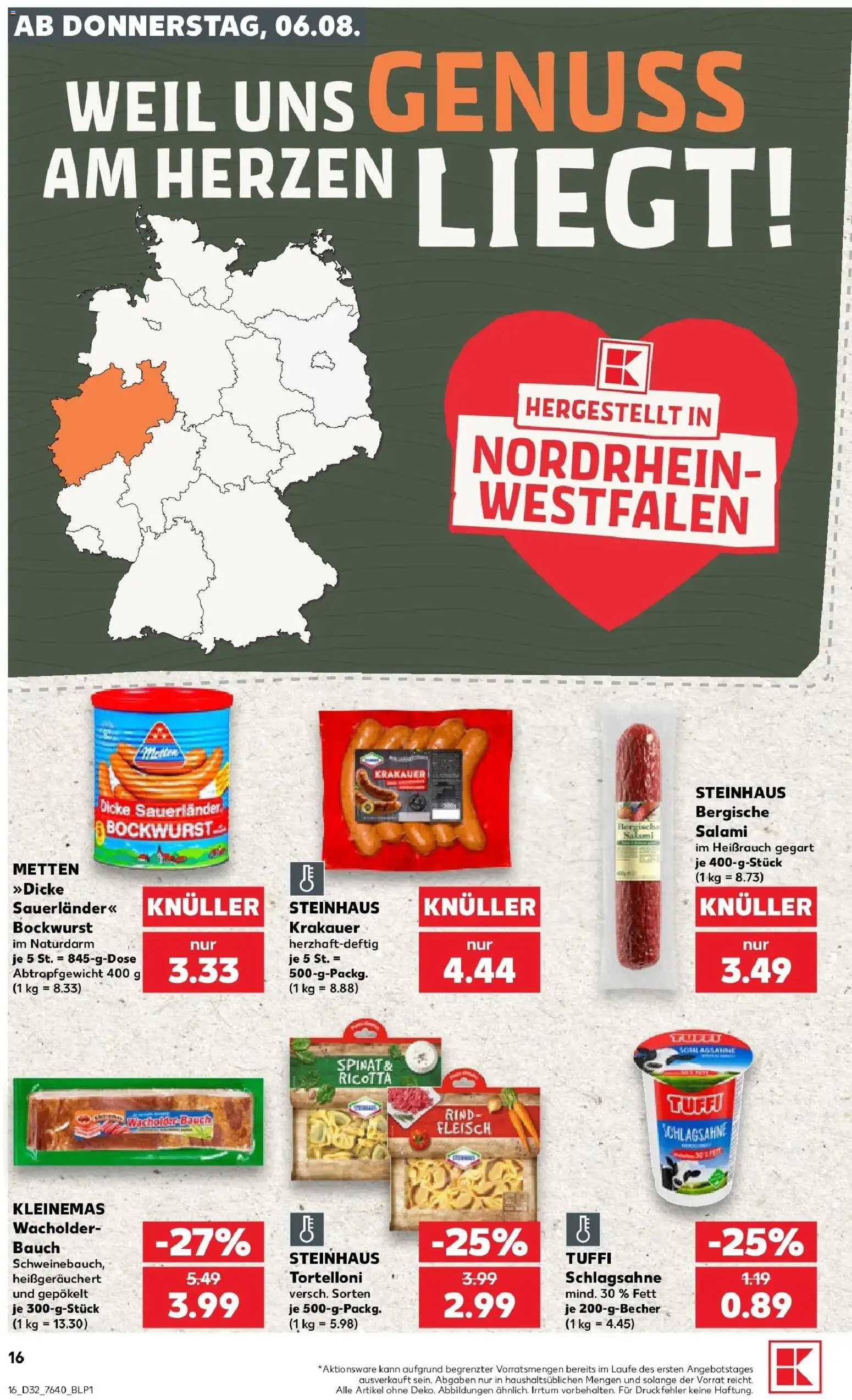 Kaufland Prospekt Bottrop – gültig ab 03.08.2026 | Seite: 25 | Produkte: Bockwurst, Schlagsahne, Salami, Fleisch