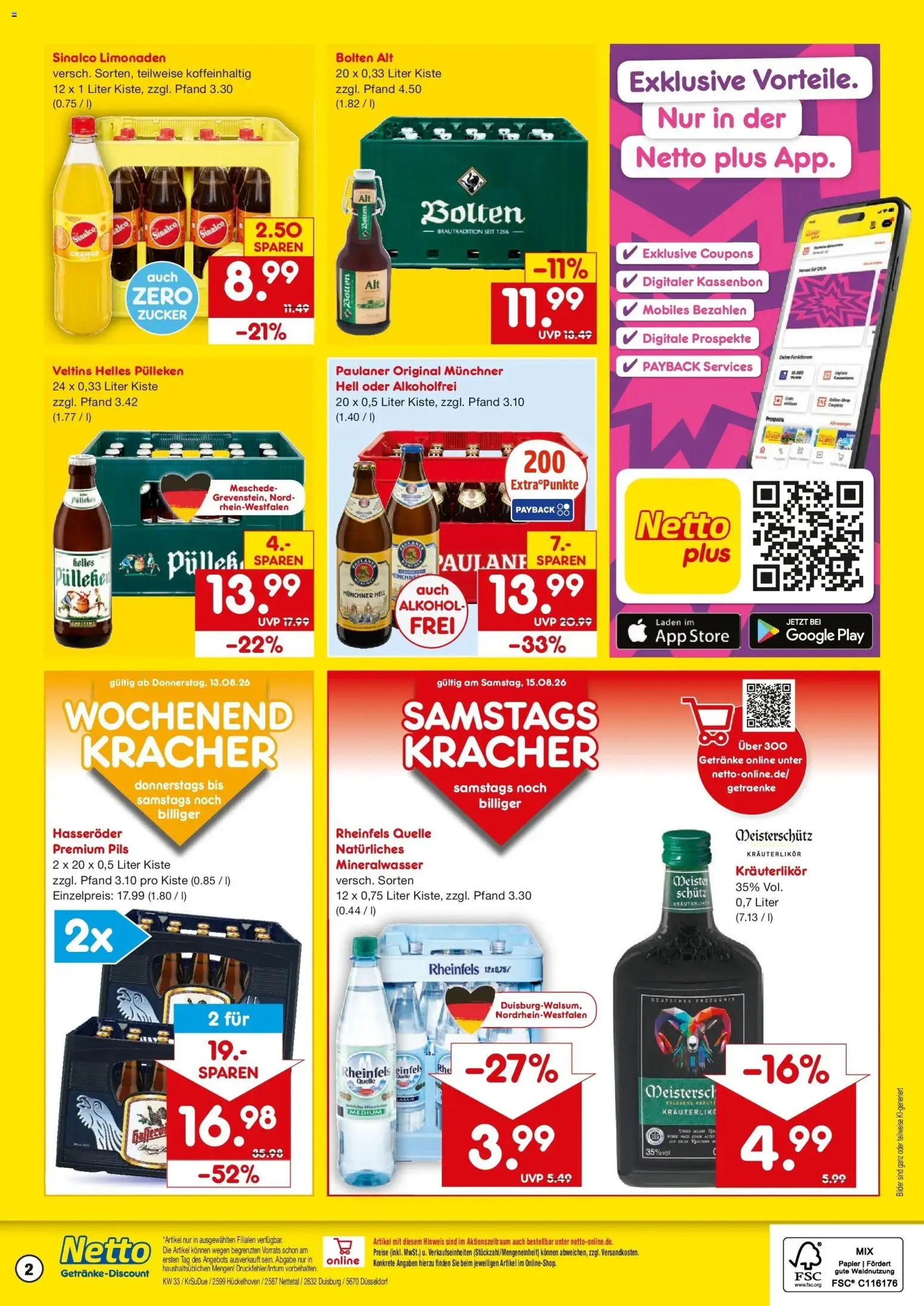 Netto Marken-Discount Prospekt Hückelhoven-Baal (ab 10.08.2026) » Angebote | Seite: 2 | Produkte: Pils, Mineralwasser, Alkohol, Paulaner