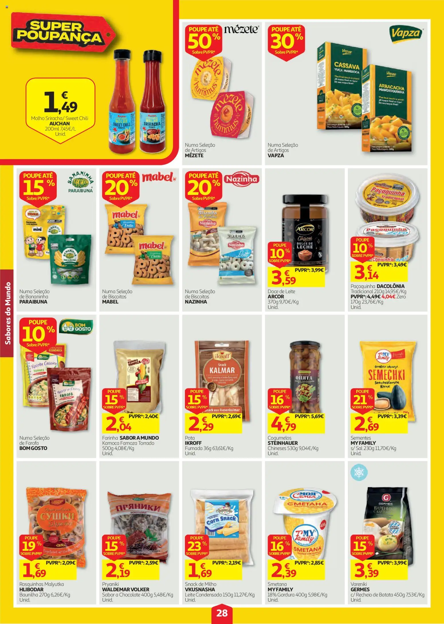 Auchan folheto │ válido de 08/10/2026 | Página: 28 | Produtos: Sriracha, Sal, Cogumelos, Farinha