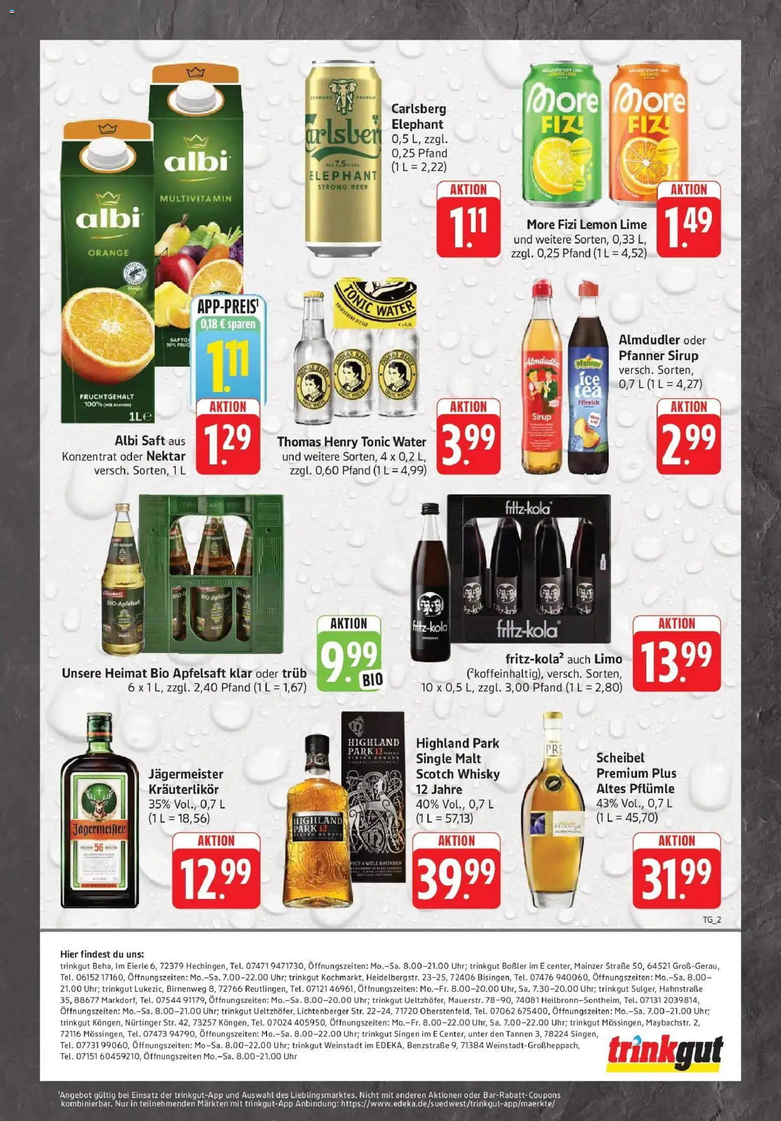 Trinkgut Prospekt Heilbronn-Sontheim (ab 28.09.2026) » Angebote online | Seite: 2 | Produkte: Whisky, Sirup, Pfirsich, Saft