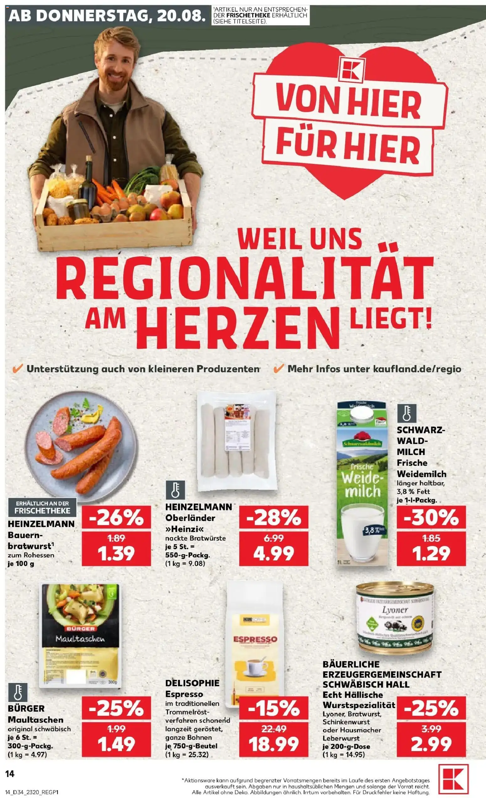 Prospekt Kaufland ab 17.08.2026 » Angebote Online zum Blättern | Seite: 25 | Produkte: Milch, Bratwurst, Burger, Maultaschen