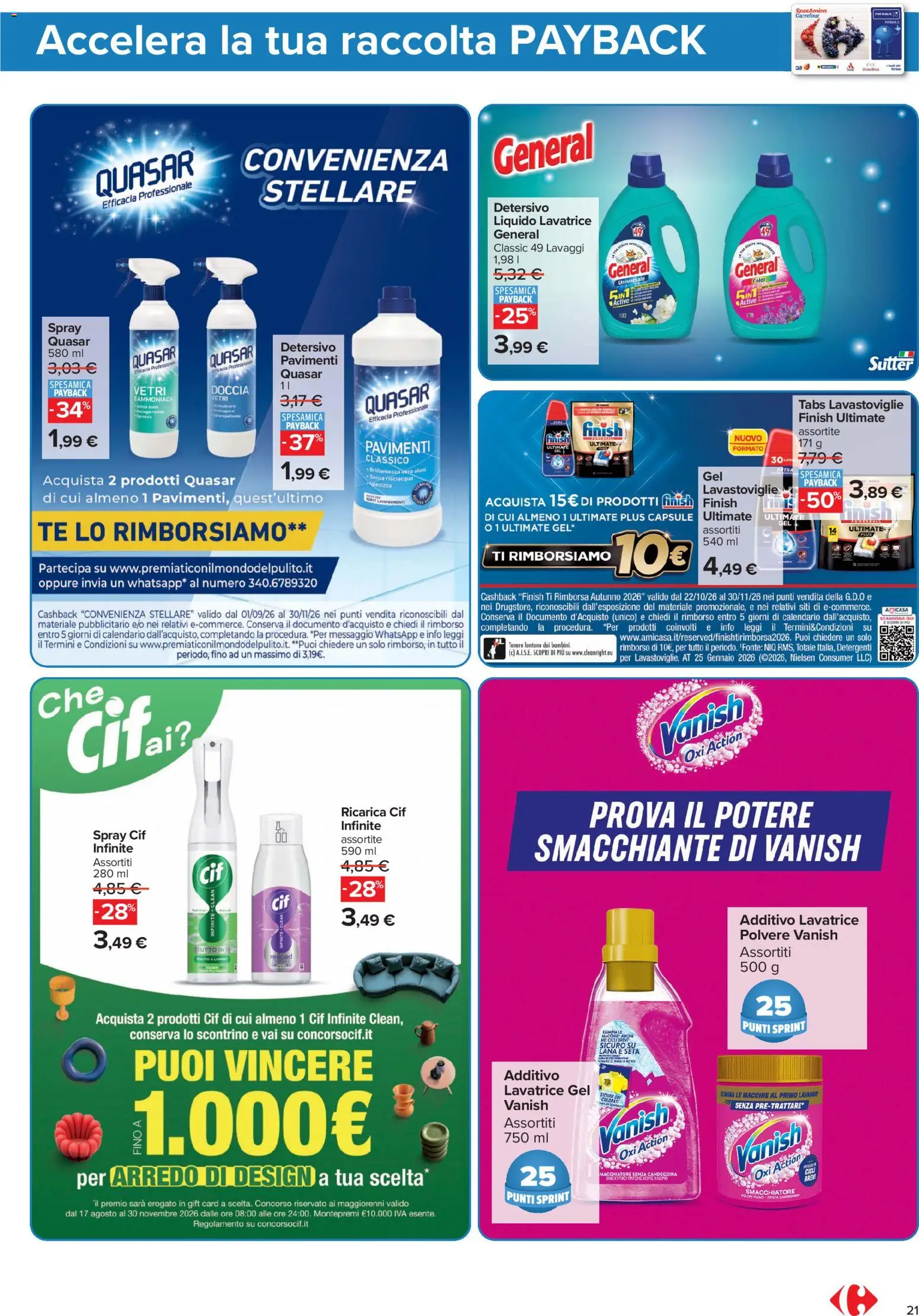 Volantino Carrefour del 23/10/2026 | Pagina: 21 | Prodotti: Smacchiatore, Tè, Candeggina, Lavatrice