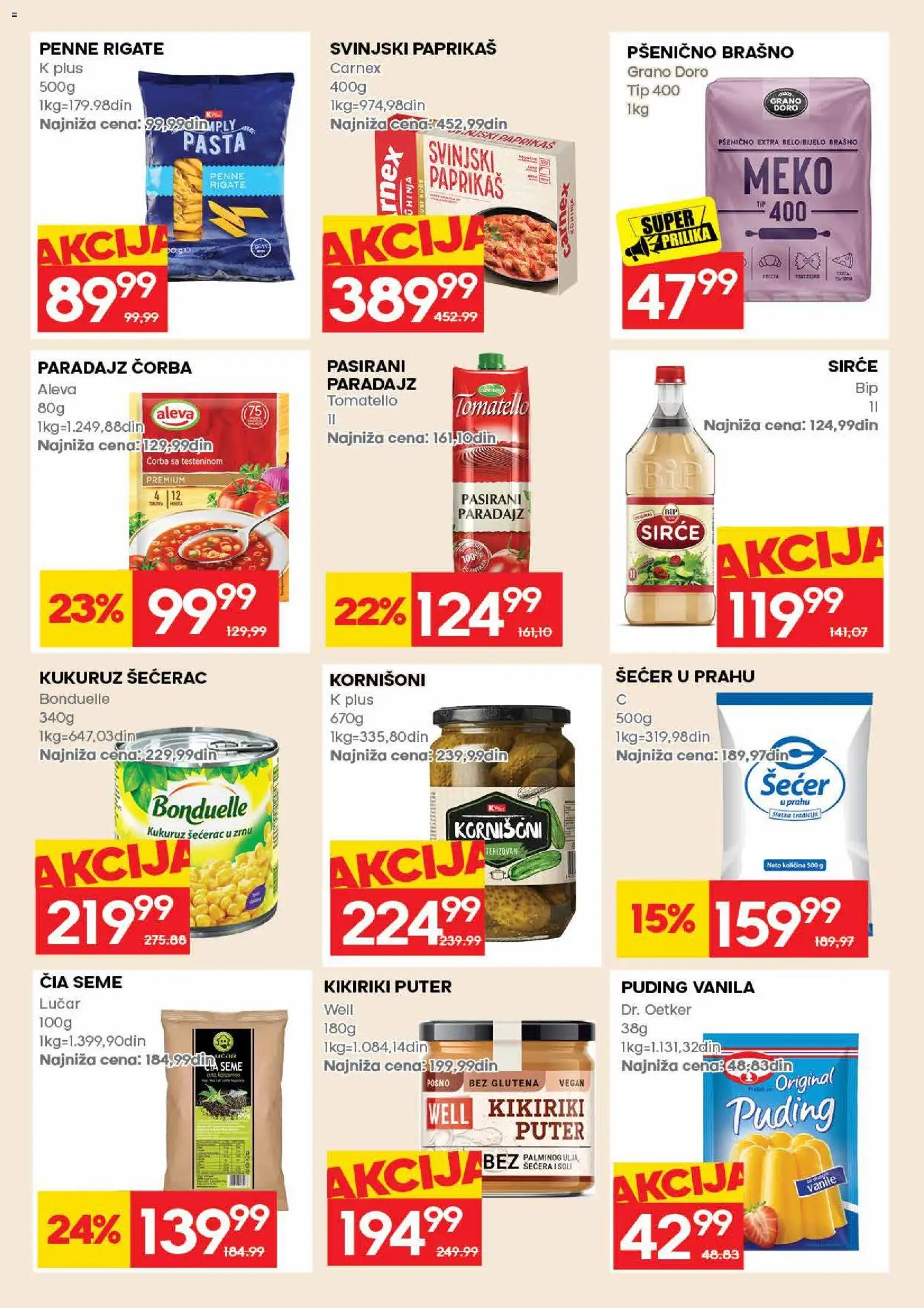 Idea katalog - važi od 04.06.2026 | Strana: 19 | Proizvode: Pasirani paradajz, Pšenično brašno, Šećer u prahu, Paradajz