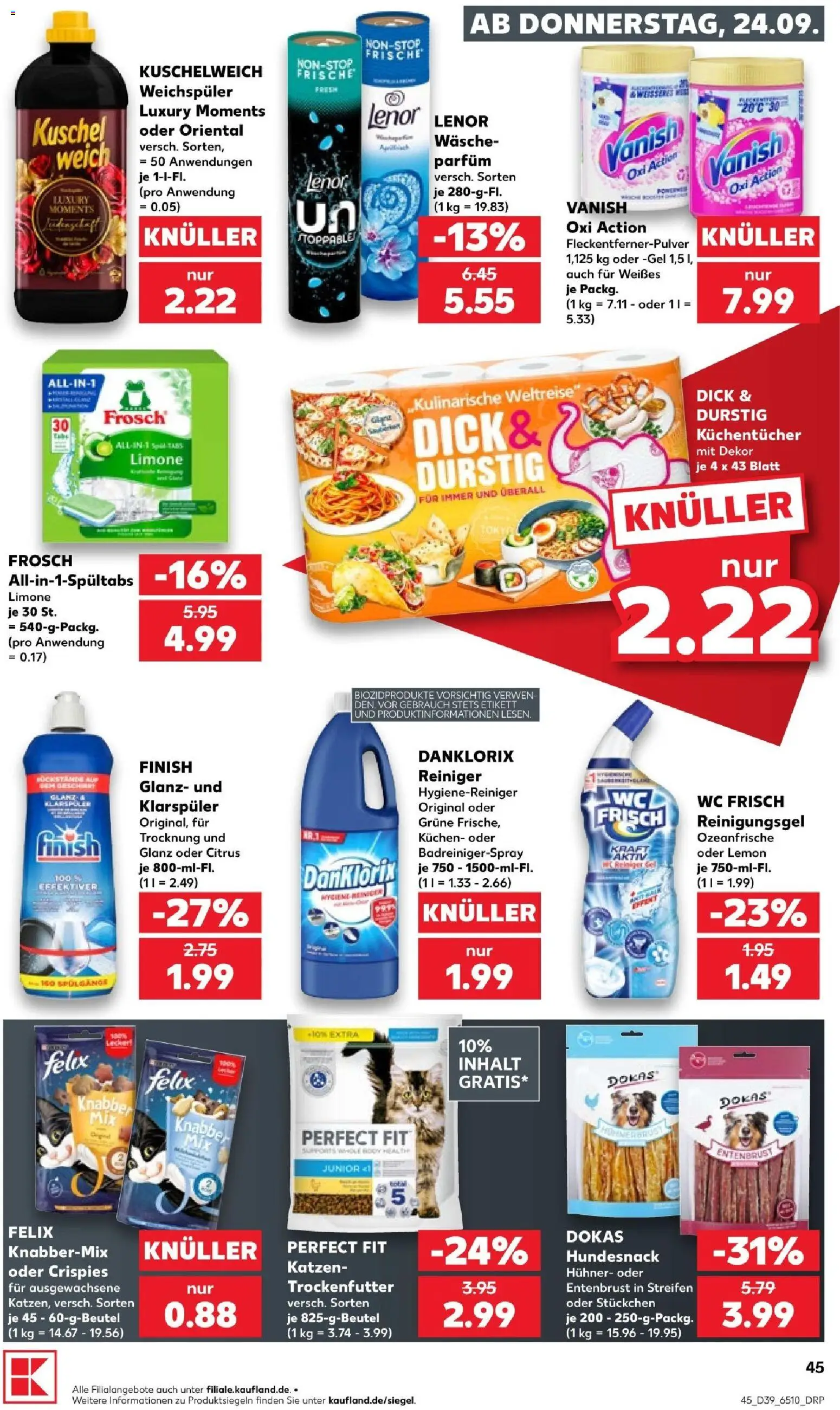 Kaufland Prospekt Köln – gültig ab 24.09.2026 | Seite: 45 | Produkte: Lenor, Parfüm, Finish, Wc frisch