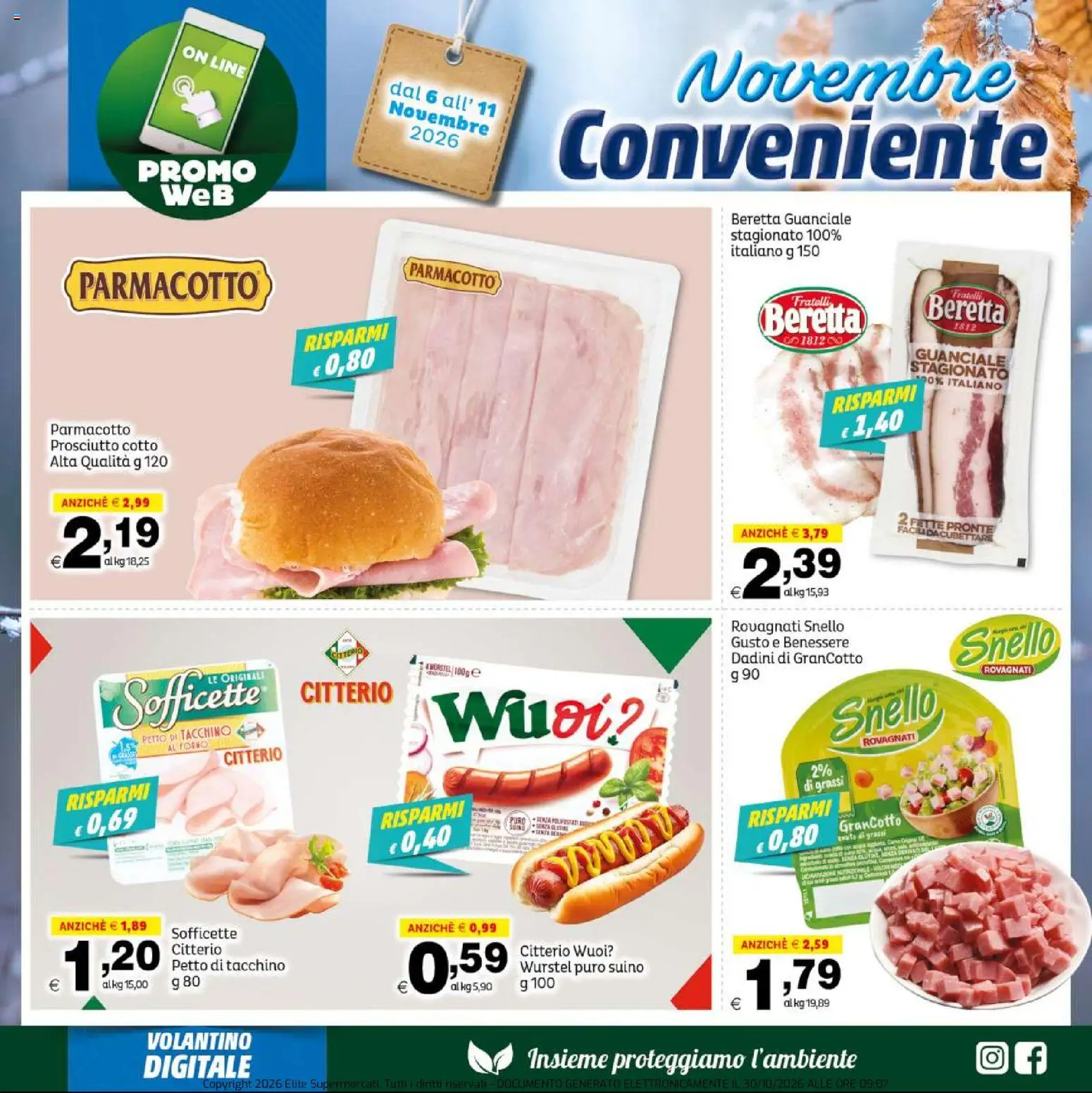 Volantino Elite Supermercati del 06/11/2026 | Pagina: 3 | Prodotti: Suino, Tacchino, Prosciutto, Petto di tacchino