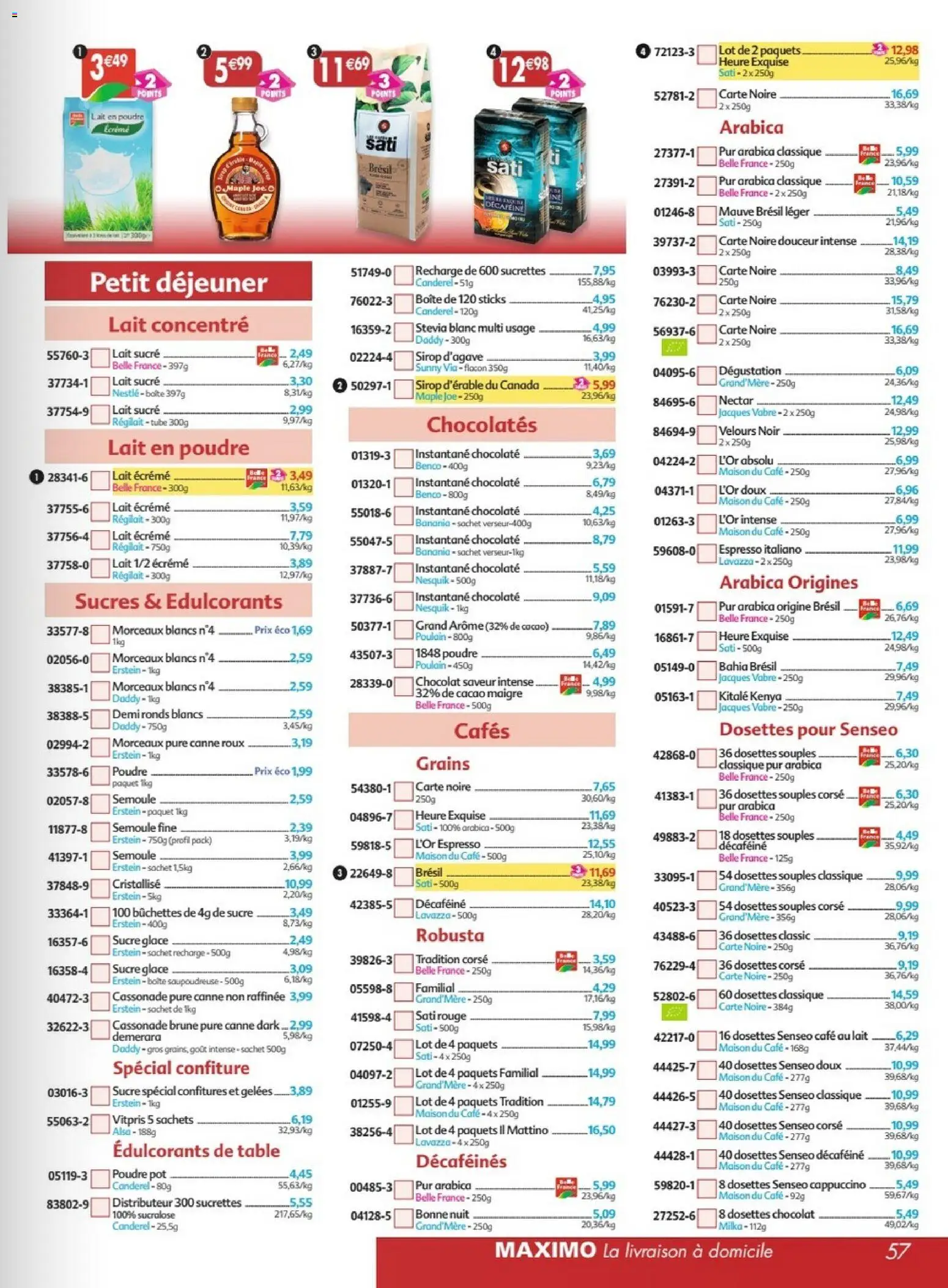 {H1} | Page: 57 | Produits: Sirop d'agave, Sucre glace, Stévia, Café