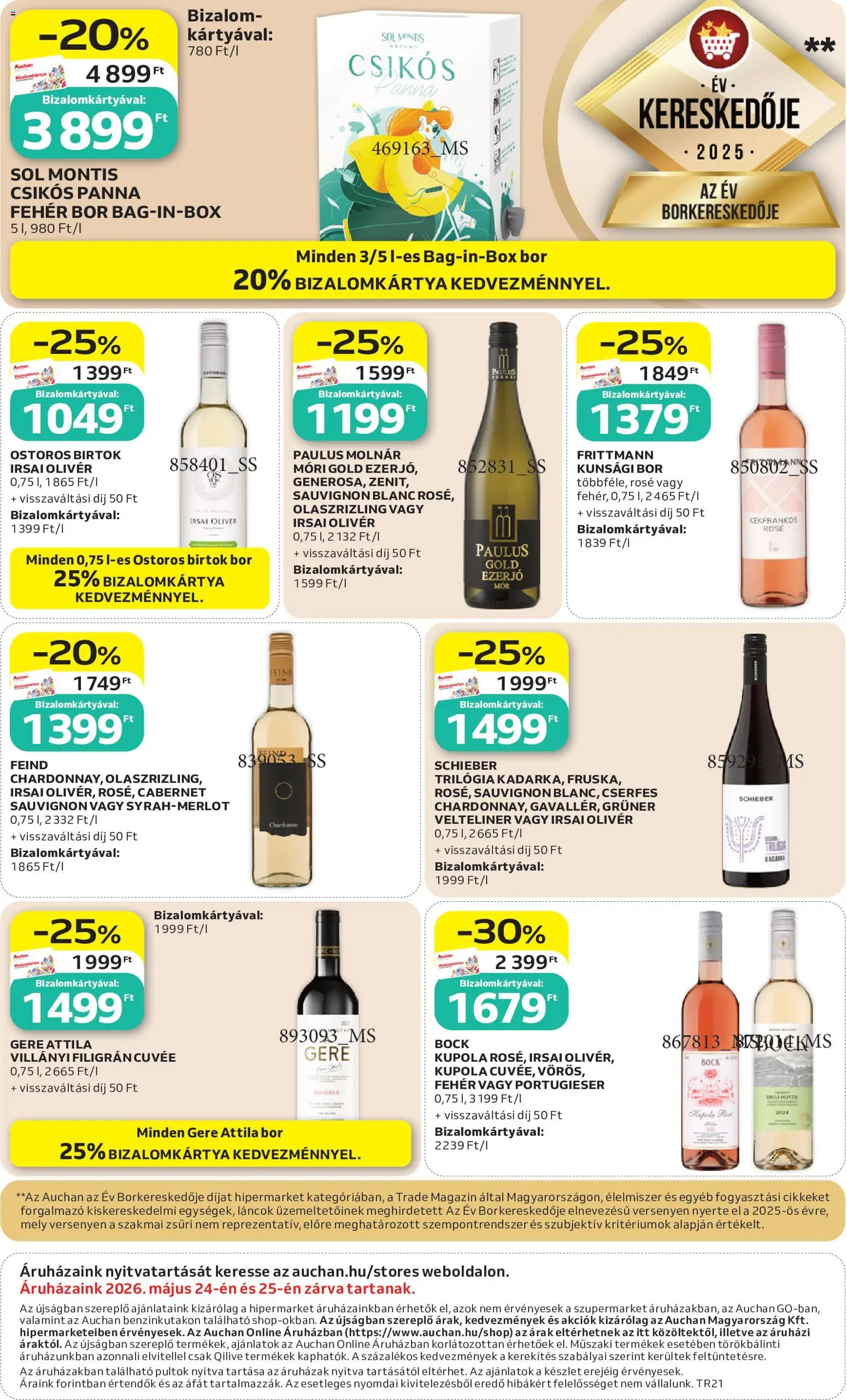 Auchan akciós ujság - amely érvényes a következő dátumtól: 21.05.2026 | Oldal: 12 | Termékek: Bor