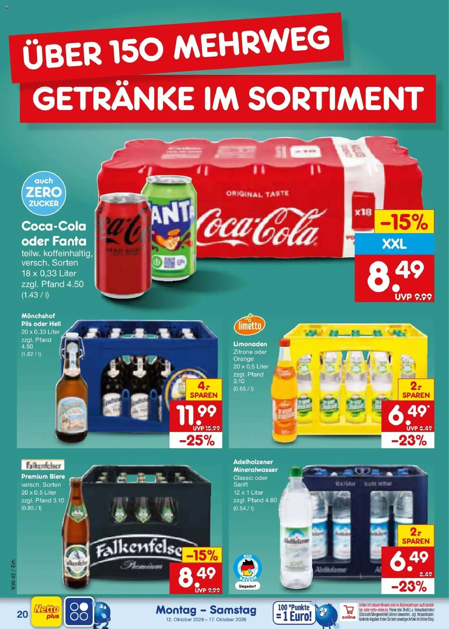 Netto Marken-Discount Prospekt München (ab 12.10.2026) » Angebote | Seite: 24 | Produkte: Monchshof, Fanta, Pils, Adelholzener