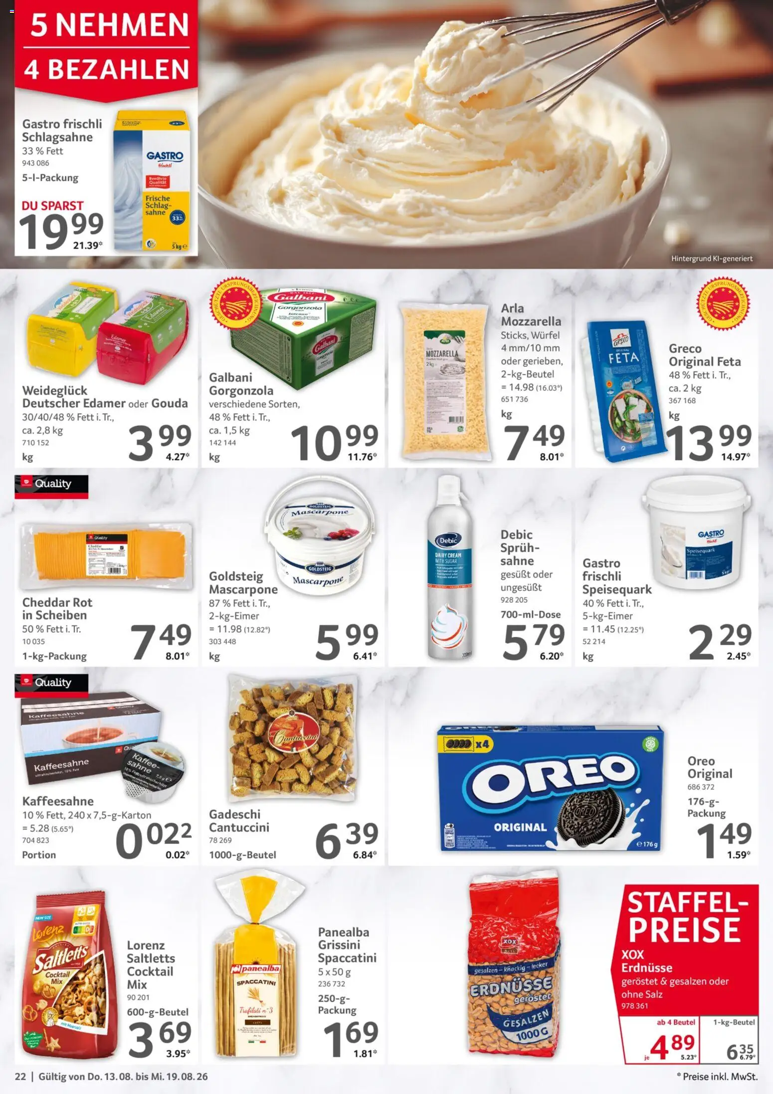 Selgros Prospekt – gültig ab 13.08.2026 | Seite: 22 | Produkte: Erdnüsse, Mascarpone, Kaffee, Edamer