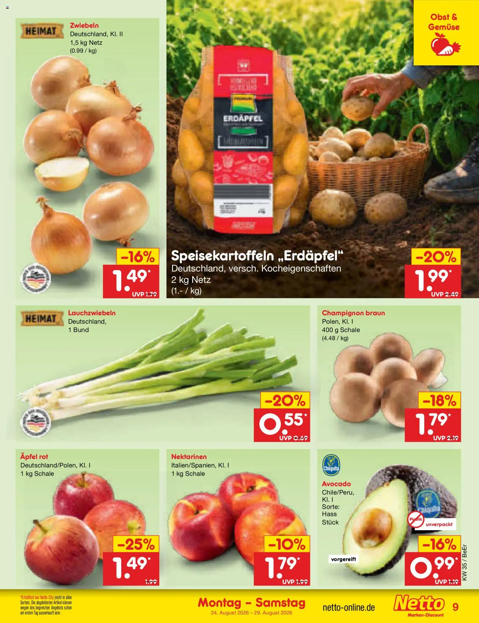 Netto Marken-Discount Prospekt – gültig ab 24.08.2026 | Seite: 11 | Produkte: Nektarinen, Avocado, Zwiebeln, Obst