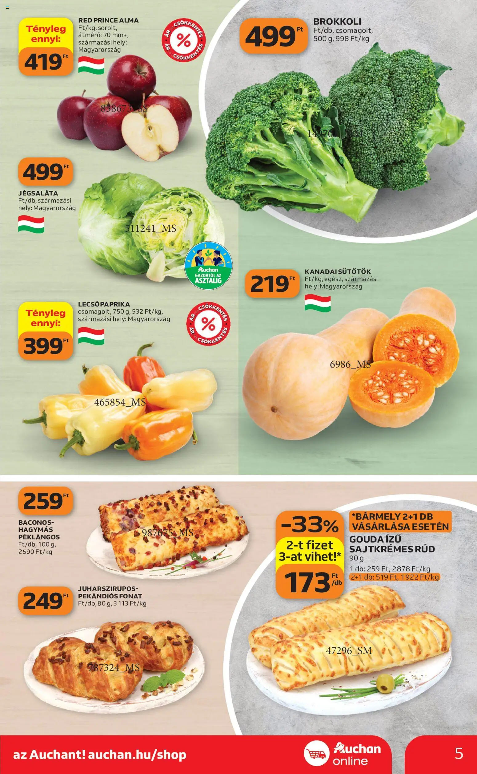 Auchan akciós ujság - amely érvényes a következő dátumtól: 2026.10.15. | Oldal: 5 | Termékek: Lecsópaprika, Kanadai sütőtök, Alma, Brokkoli