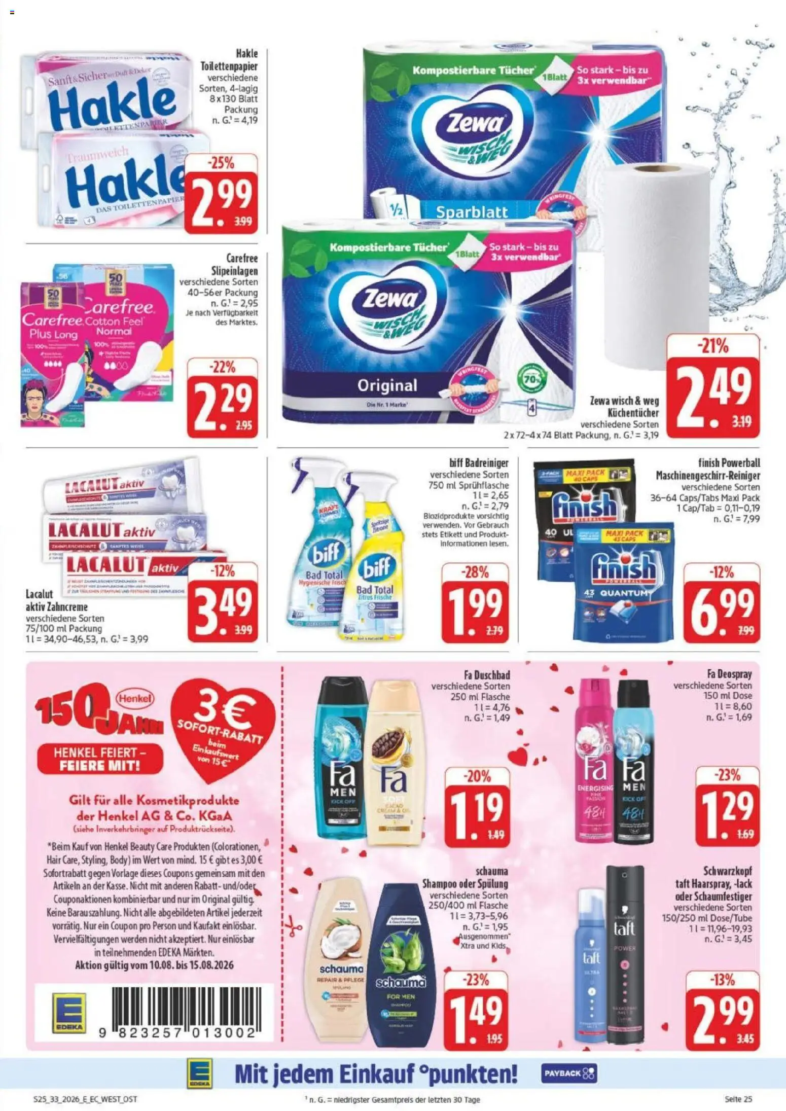 Edeka Prospekt Leipzig – gültig ab 10.08.2026 | Seite: 33 | Produkte: Bad, Zewa, Shampoo, Toilettenpapier