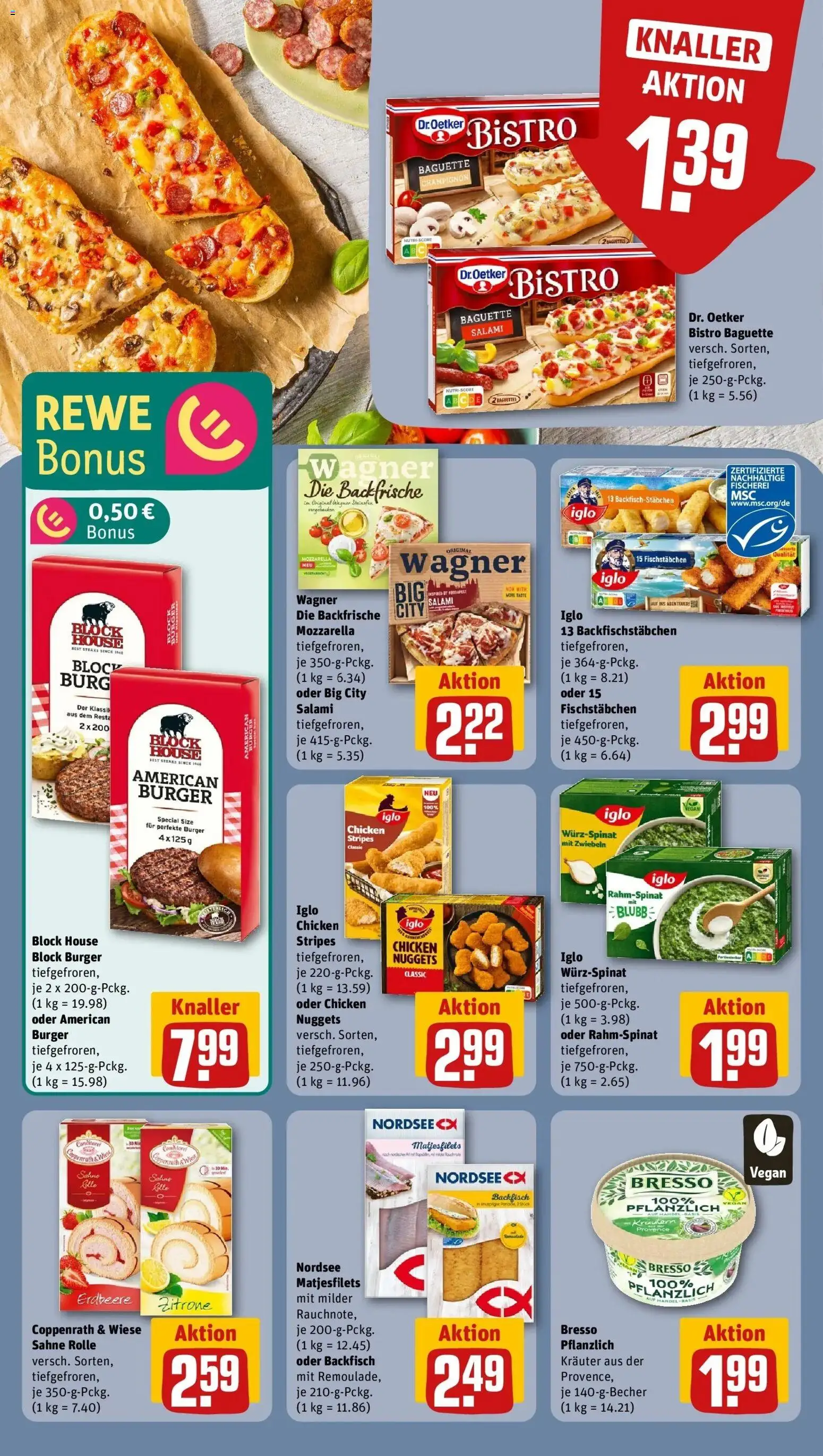 Rewe Prospekt Wilhermsdorf	 – gültig ab 27.04.2026 | Seite: 14 | Produkte: Mozzarella, Iglo, Burger, Sahne